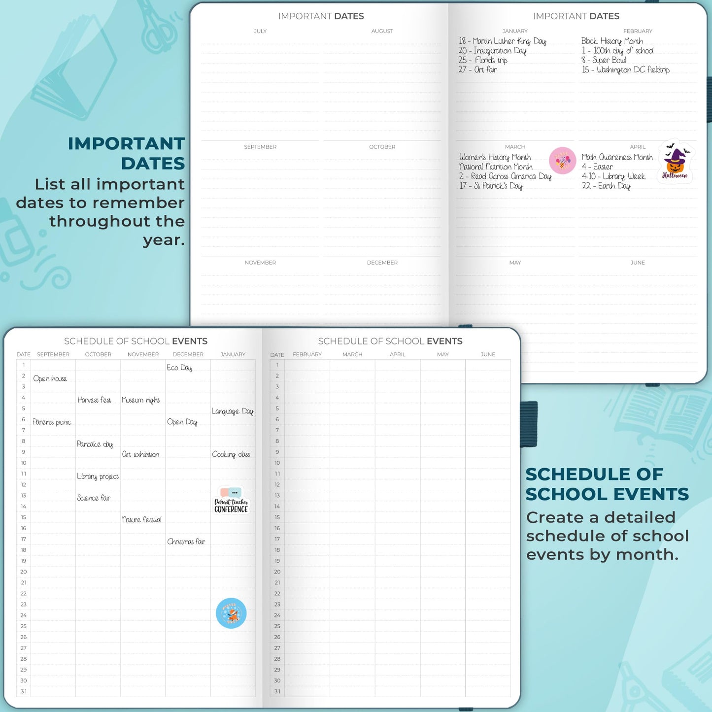 Clever Fox Teacher Planner – School Year Planner with Calendars & Lesson Plans – Teacher Plan Book for Classroom & Homeschool Organization - Undated, 7x10″, Hardcover (Dark Teal)