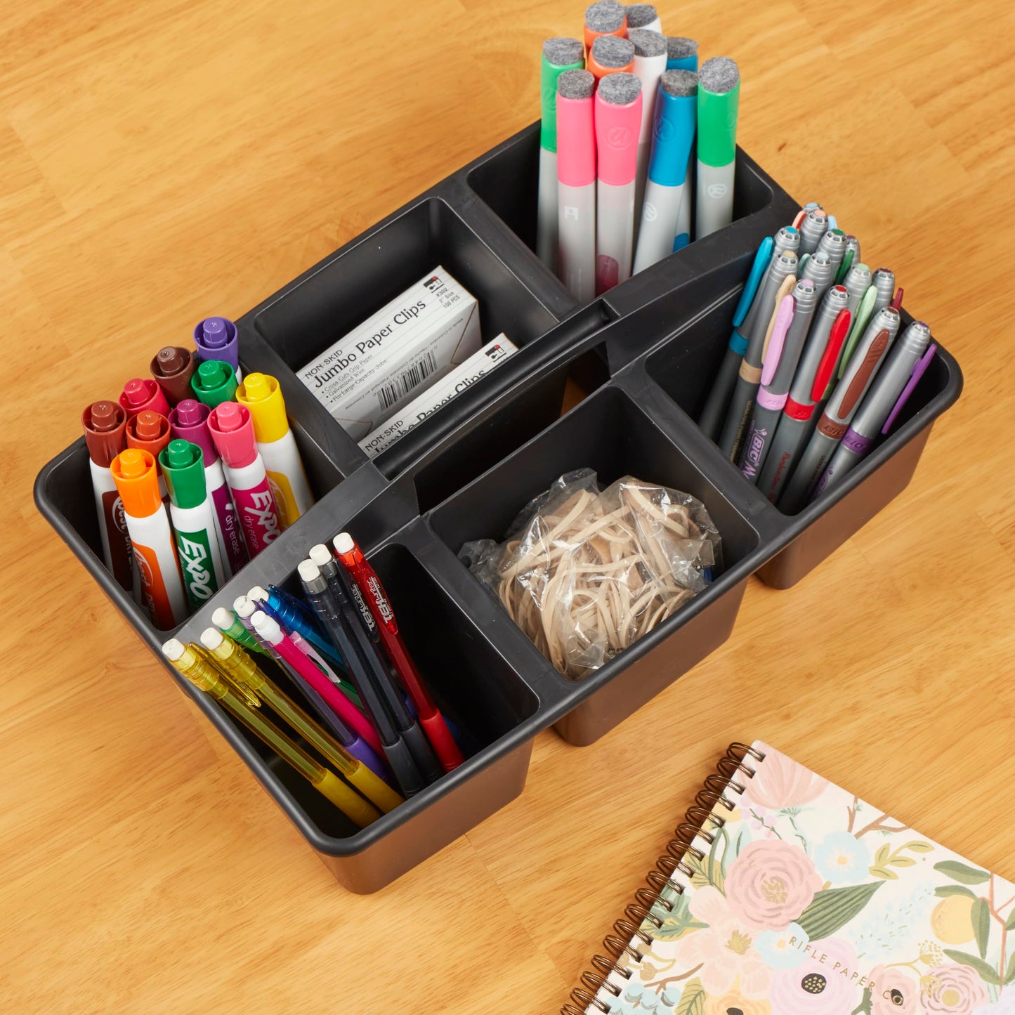 ECR4Kids 6-Compartment Large Plastic Caddy, Multipurpose Organization, Black, 6-Pack