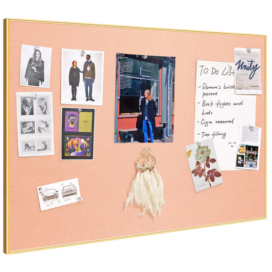 Bulletin Board 30 x 20 inches, Aluminum Framed Fabric Cork Board with 10 Push Pins (Blush Coral, 30 x 20 inches)
