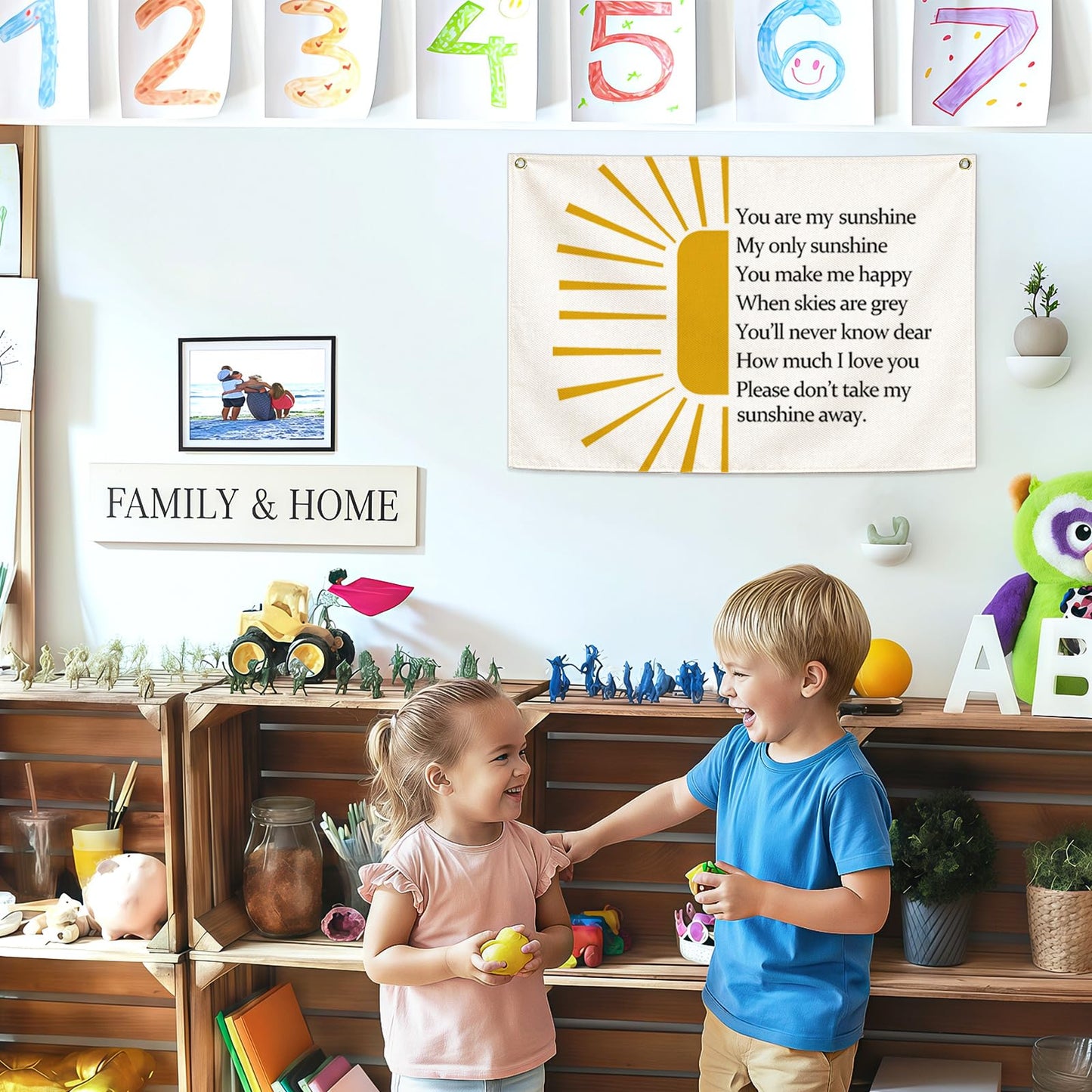 Nursery Wall Decor-Rectangular Banner Flag Wall Decor for Kids Girl Boy-Playroom Bedroom Baby Room Wall Sign-Baby Shower Christmas Gift -You are My Sunshine-28.5"L×20"W