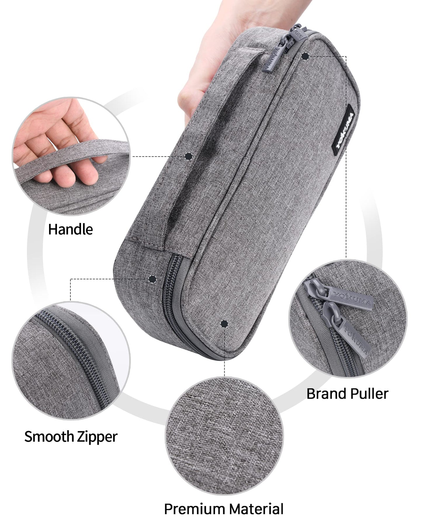 YOKUMA Pencil Case,Large Capacity Pencil Pouch,Aesthetic Zipper Pencil Box, Back to School Supplies for College Students Teen Adults,Travel Essentials,Electronic Cable Organize (Grey)