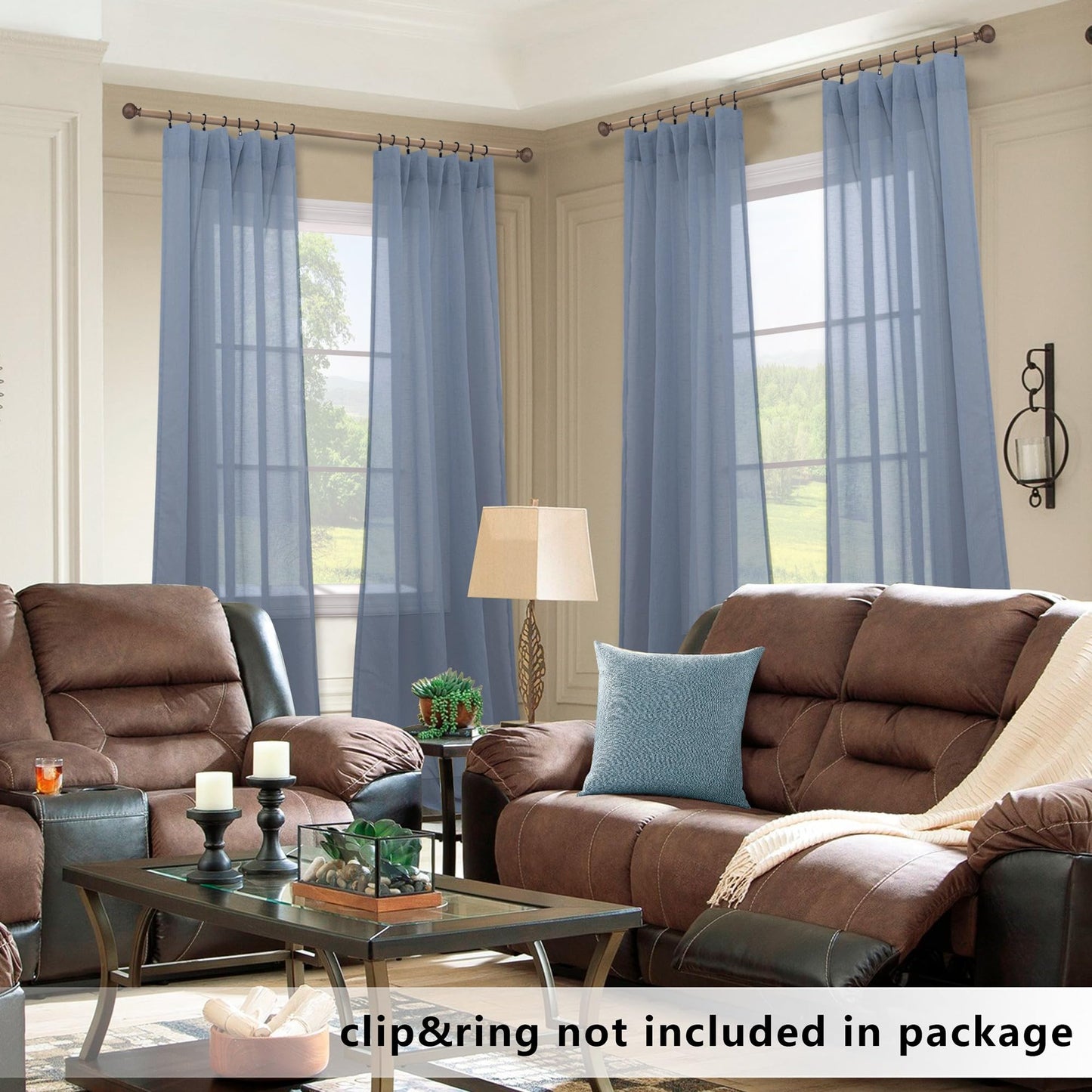 KOUFALL Dusty Blue Sheer Curtains 84 Inches Long,Semi Filtering Stone Light Blue Linen Look Curtains for Living Room Bedroom,Slate Grey Blue