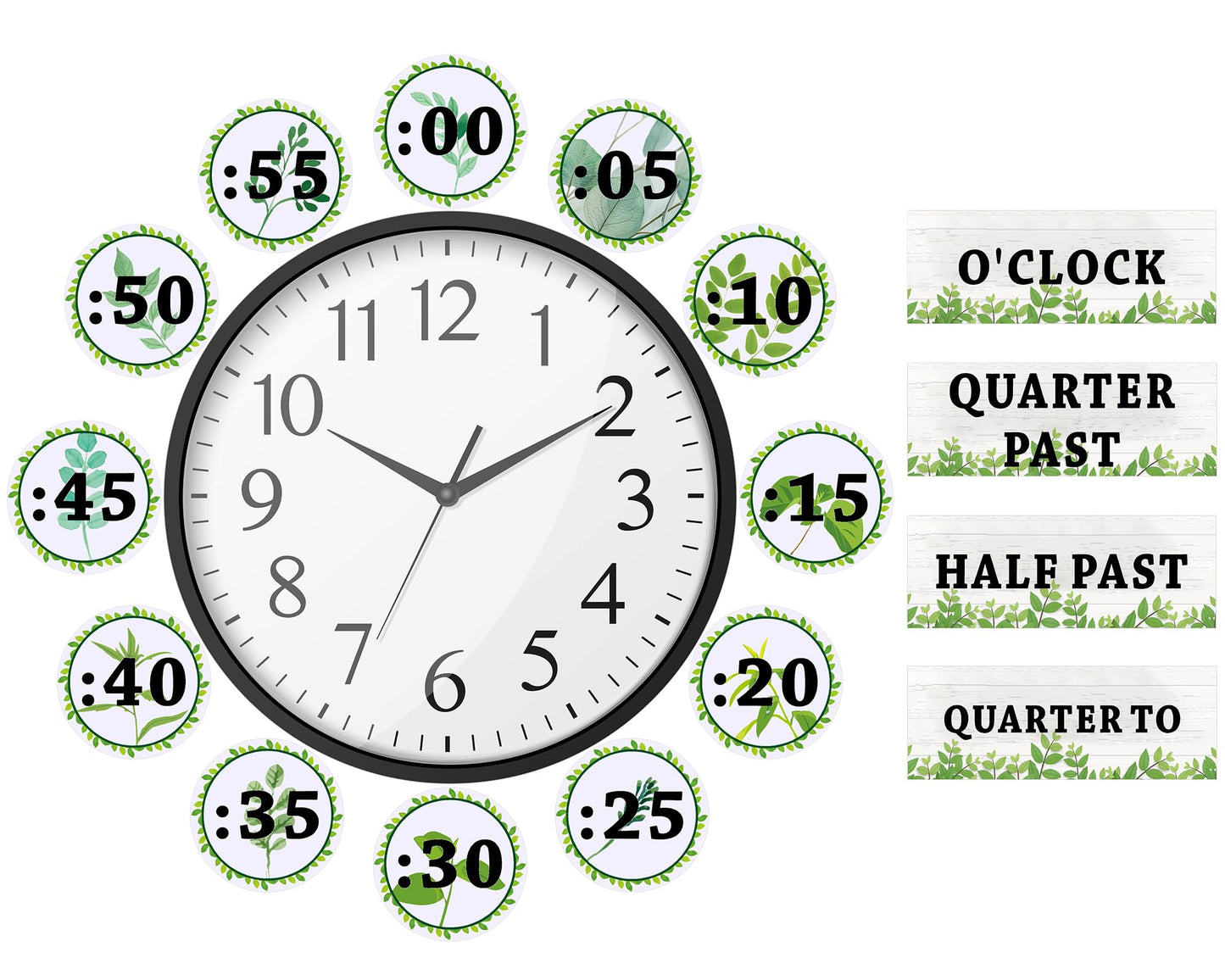 Relaxweex 16 Pcs Telling Time Bulletin Boards Analog Clock Practice Learning to Tell Time Magnetic Number Labels for Back To School Teacher Education Supplies Classroom Decorations(Eucaly)