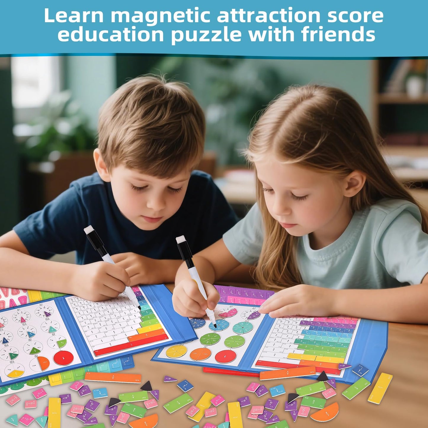 Magnetic Fraction Educational Puzzle,Magnetic Fraction Tiles & Fraction Circles,Montessori Fraction Manipulatives Learning Games for Kids,Fraction Manipulatives for Elementary School (Zebra)