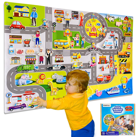 Transportation Felt Story Board Set ,40*28in Flannel Board for Wall ,95 Felt Pieces,Preschool Storytelling ,Vehicles,Career Image Dress-Up,Zoo Learning Interactive,for 3 years +,Gift for Toddlers