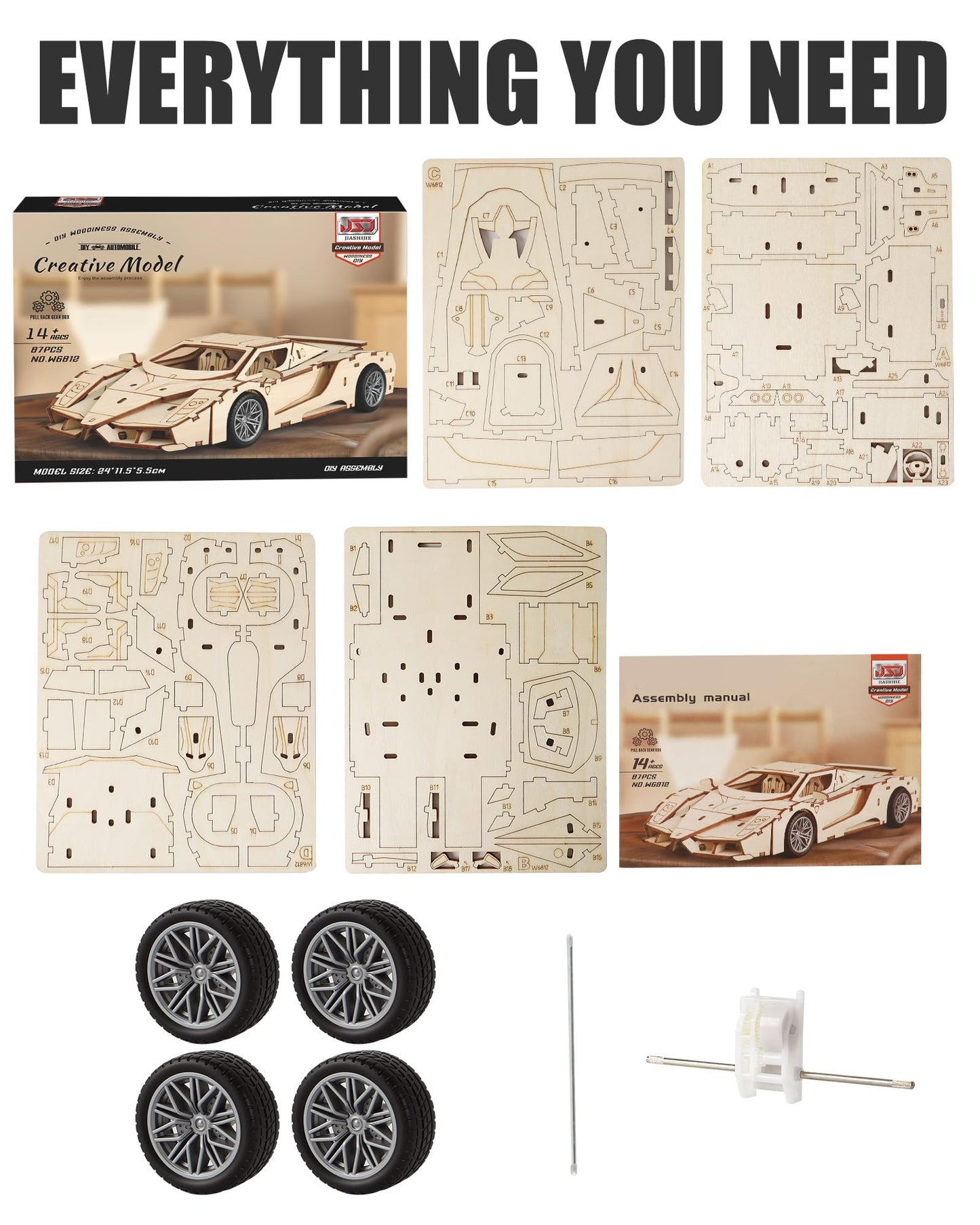 MOCBURIKU 3D Wooden Puzzles Model Car Kits to Build for Adults, Beginner-Friendly Pull Back Sport Car Building Toys, Wood Craft Gift for Boys and Men on Birthday Christmas