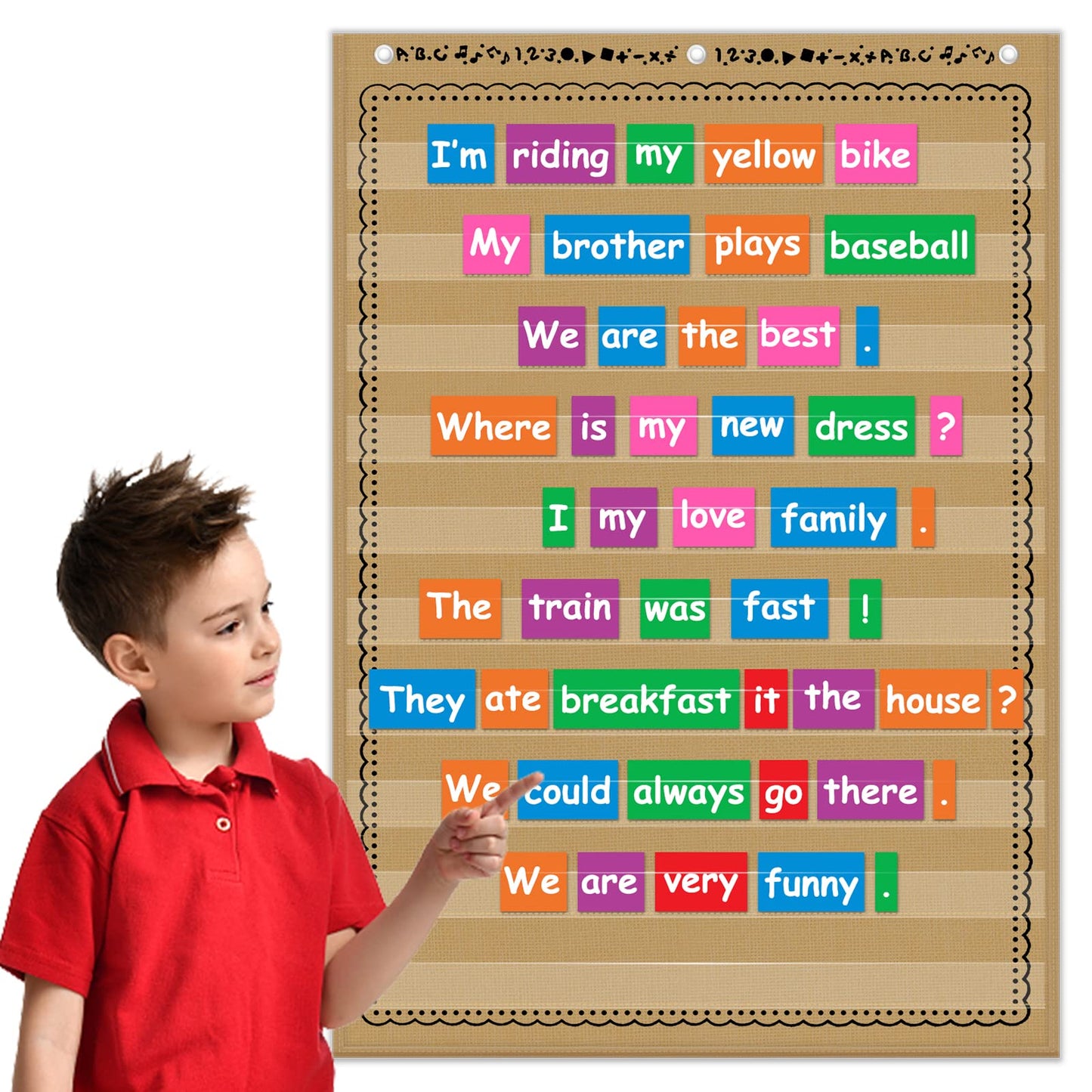EAMAY Standard Pocket Charts, Clear 10 Pocket Chart for Teacher Lessons in a Classroom or Home Use – Fits Standard 3” Sentence Strips and Word Cards, Brown