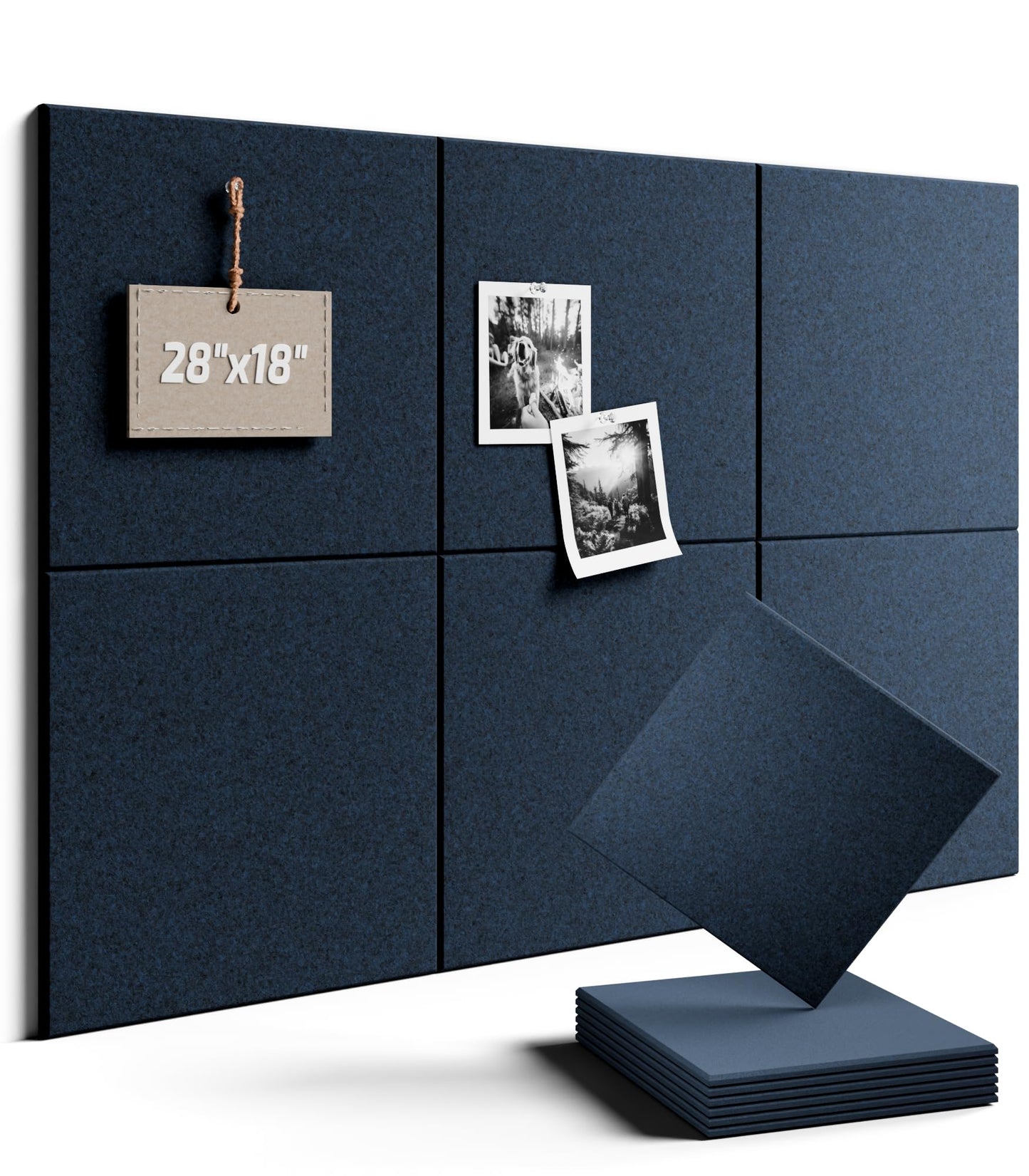 Felt Bulletin Board Tiles -28"x18" Cork Board Alternative for Office Decor, Push Pin Board Wall Organizer 6-Pack - Carbon Blue
