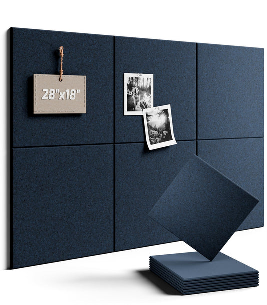 Felt Bulletin Board Tiles -28"x18" Cork Board Alternative for Office Decor, Push Pin Board Wall Organizer 6-Pack - Carbon Blue