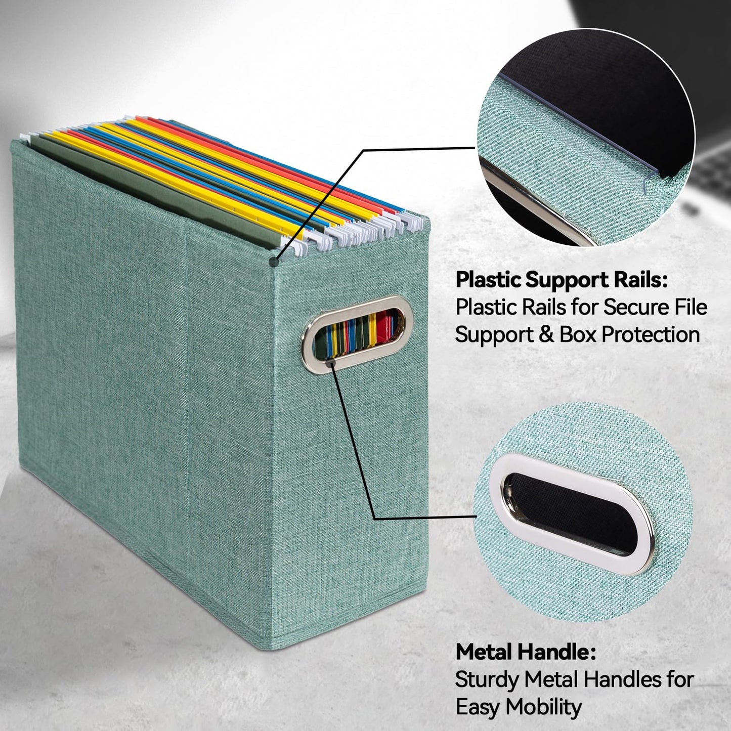 ComfortKeeper 4 Packs Letter Size File Organizer, File Folders Organizer, Fabric Storage Box, Collapsible Paper Organizer with Metal Handle, Smooth PVC Rails, Only Box (Green)