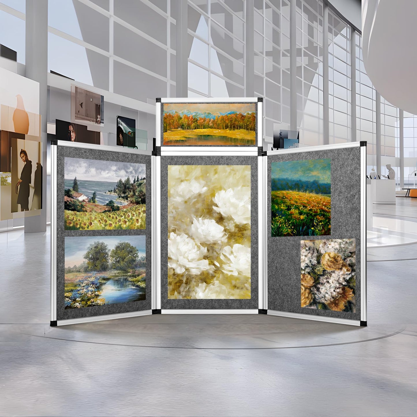 Nisorpa 3+1 Panel Trade Show Presentation Board 70.8 x 35.4 in Desktop Tri Fold Display Board Gray Single Sided Tabletop Display 4 Folding Panels with Moving Bag