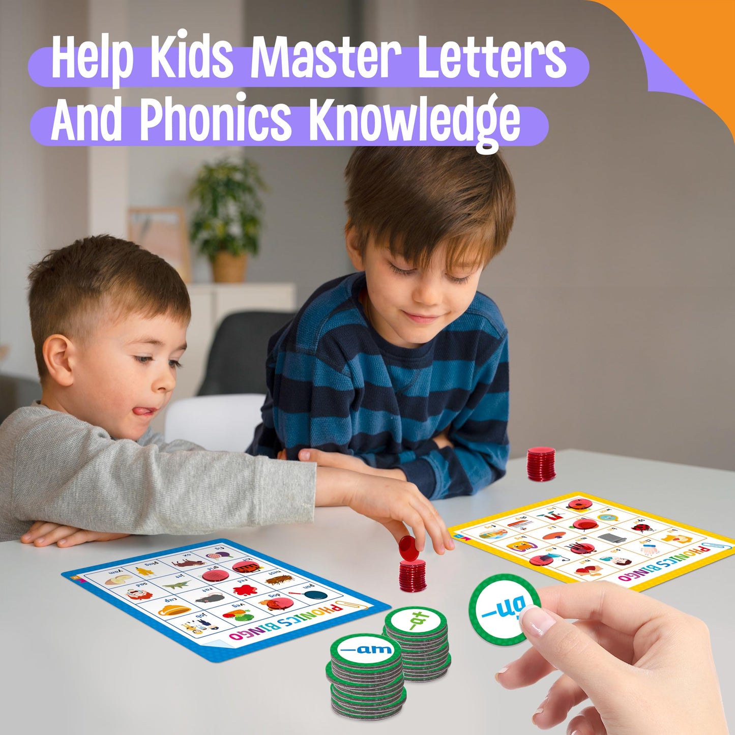 Alphabet & Phonics Bingo Game, 12 Bingo Boards ABC Letters, CVC Blends Words Phonetic Game, Letters Phonetic Awareness Early Educational Learning Toys - Ages 4 and up, Perfect for Classroom & At Home