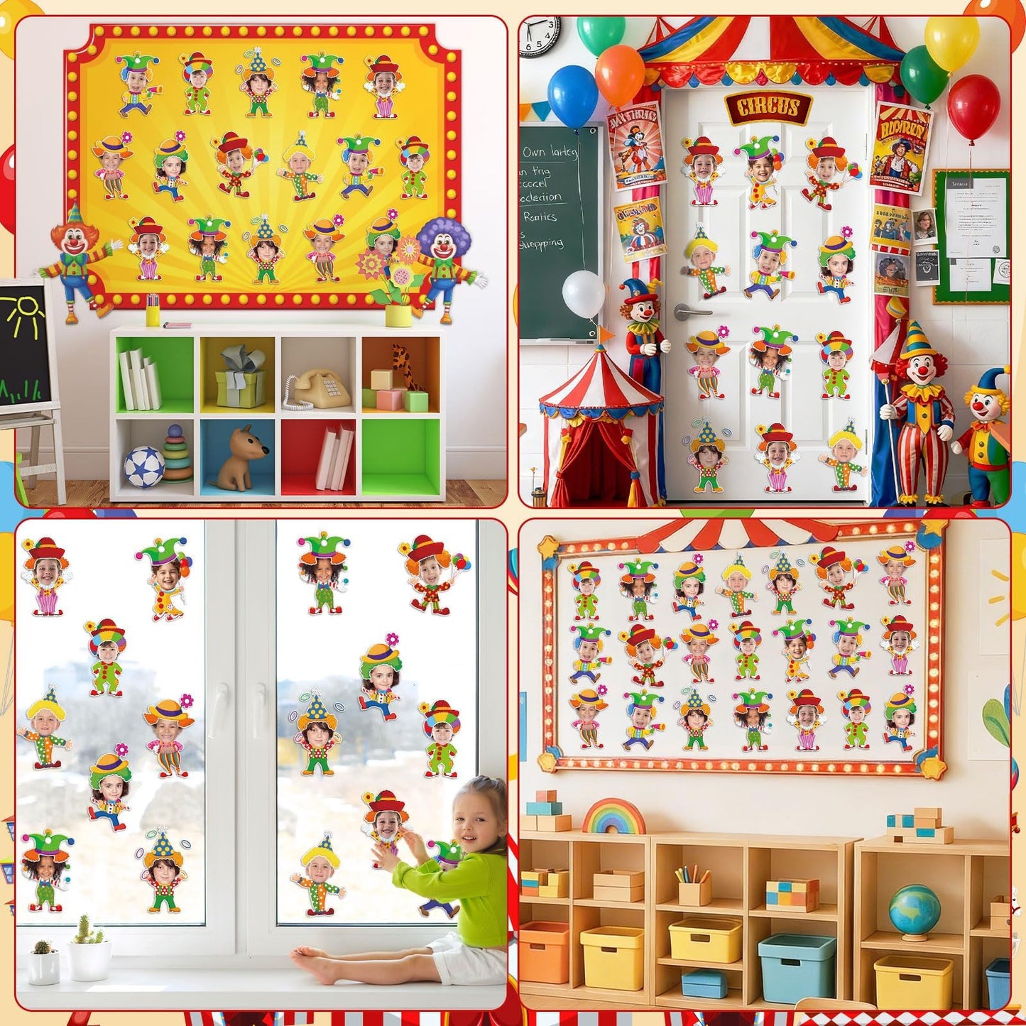 60pcs Circus Theme Cutouts Clown Juggling Bulletin Board Decorations Carnival Circus Paper Cut-Outs Classroom Decor for Boys Girls Classroom DIY Crafts Photo Kindergarten Preschool Wall Door Supplies