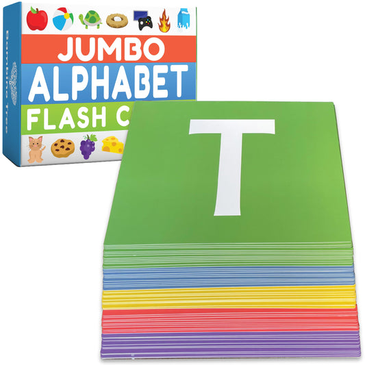 THE BAMBINO TREE Jumbo Alphabet Flash Cards - 11" x 8" Big Thick ABC Flash Cards for Kids Ages 3-6 - XL Size Great for Kindergarten Classrooms