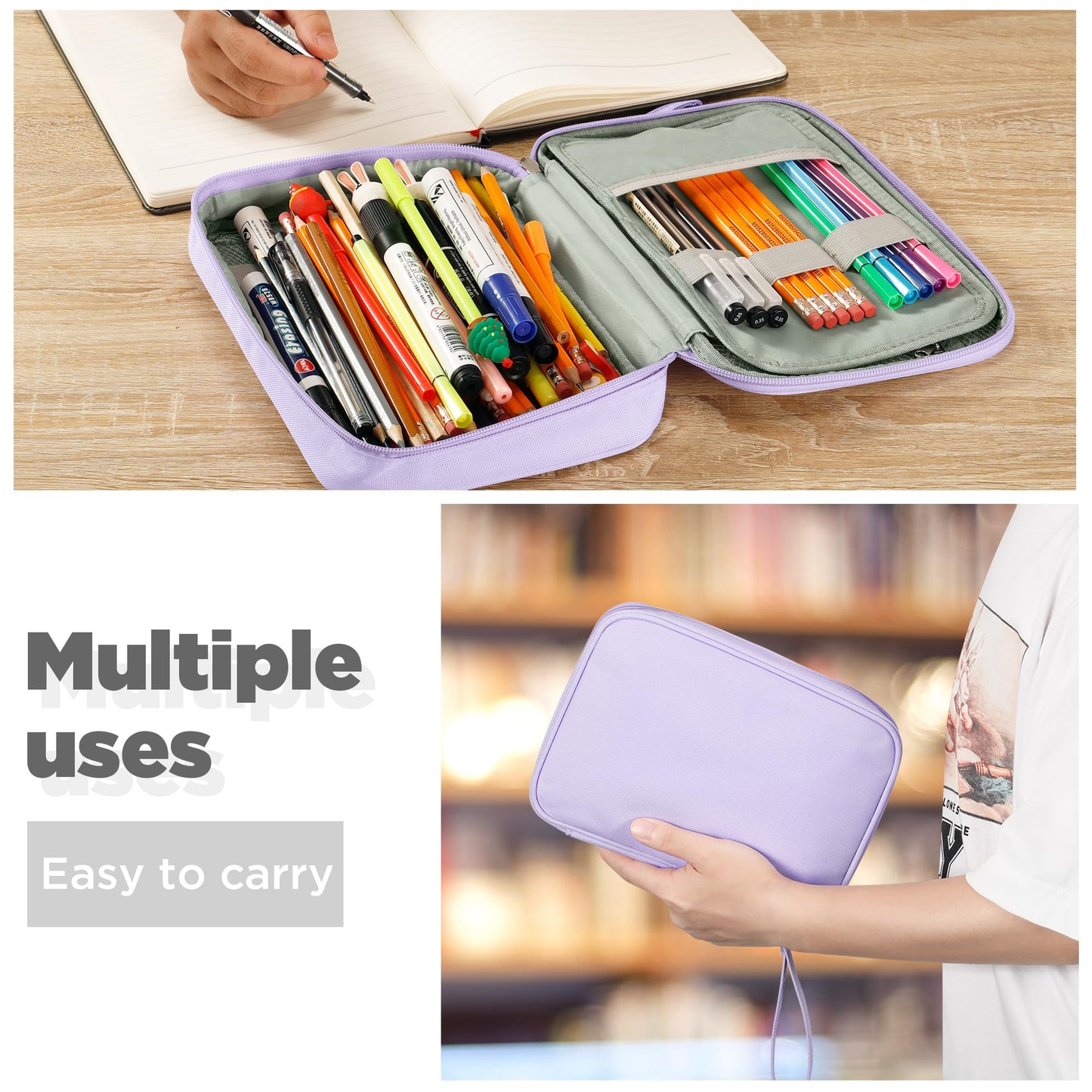 Zannaki Big Capacity Storage Pouch Marker Pen Pencil Case Simple Stationery Bag Box Art Tool & Sketch Storage Boxes for Bullet Journal Middle High School Office College Student Girl Women Adult Teen