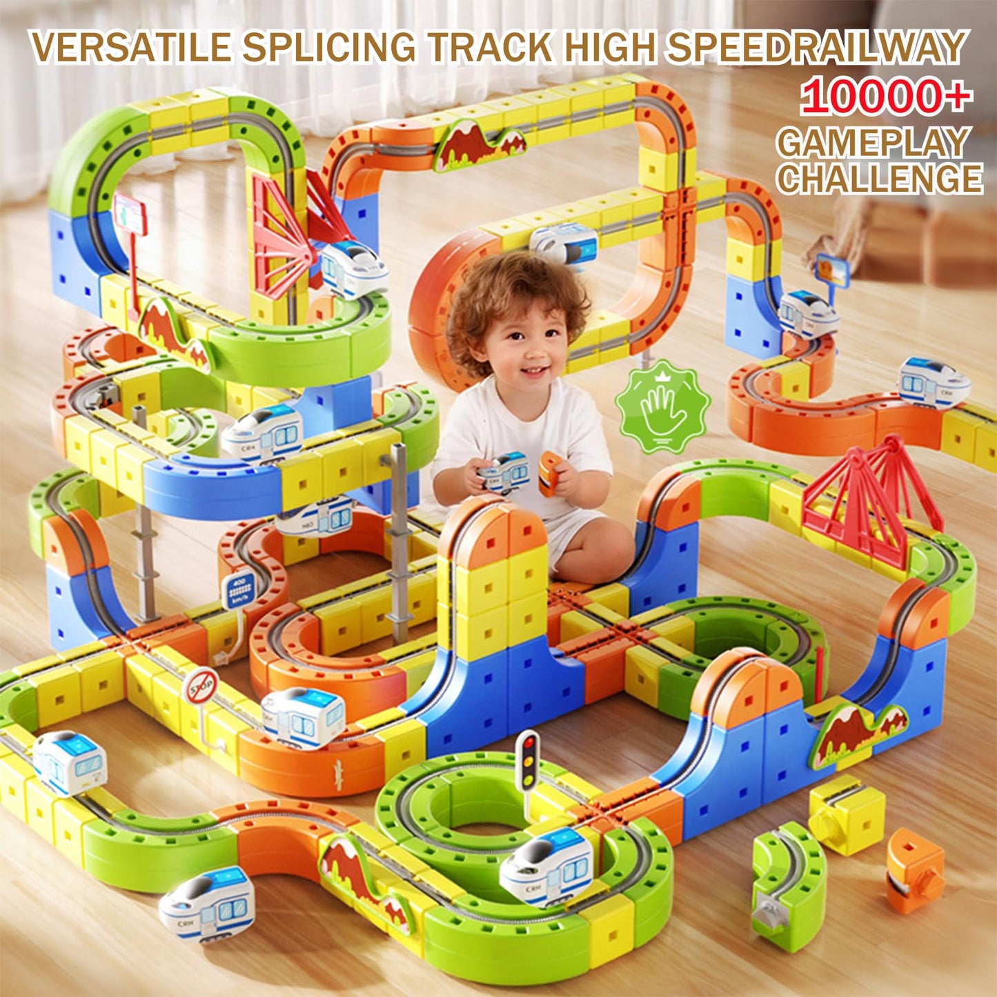 121PCS Magnetic Cube Track Train Set for Toddlers – 3D Vertical STEM Building Block Rail – Electric Magnetic Train Set Toy for Boys & Girls Ages 3-8