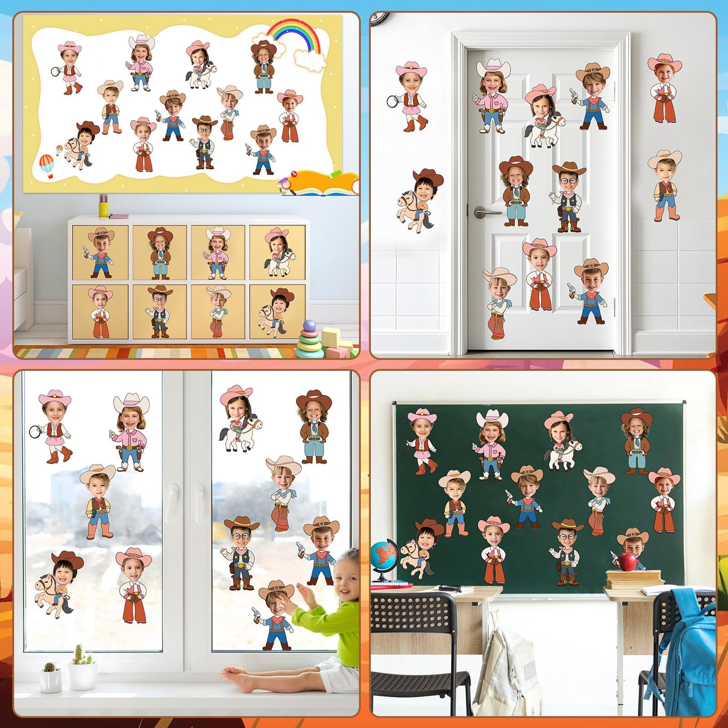60pcs Western Theme DIY Cutouts Cowboy Cowgirl Hat Bulletin Board Decoration Set Wild Western Paper Cut-Outs Classroom Decor for Boy Girl DIY Photo Craft Kindergarten School Wall Door Supplies