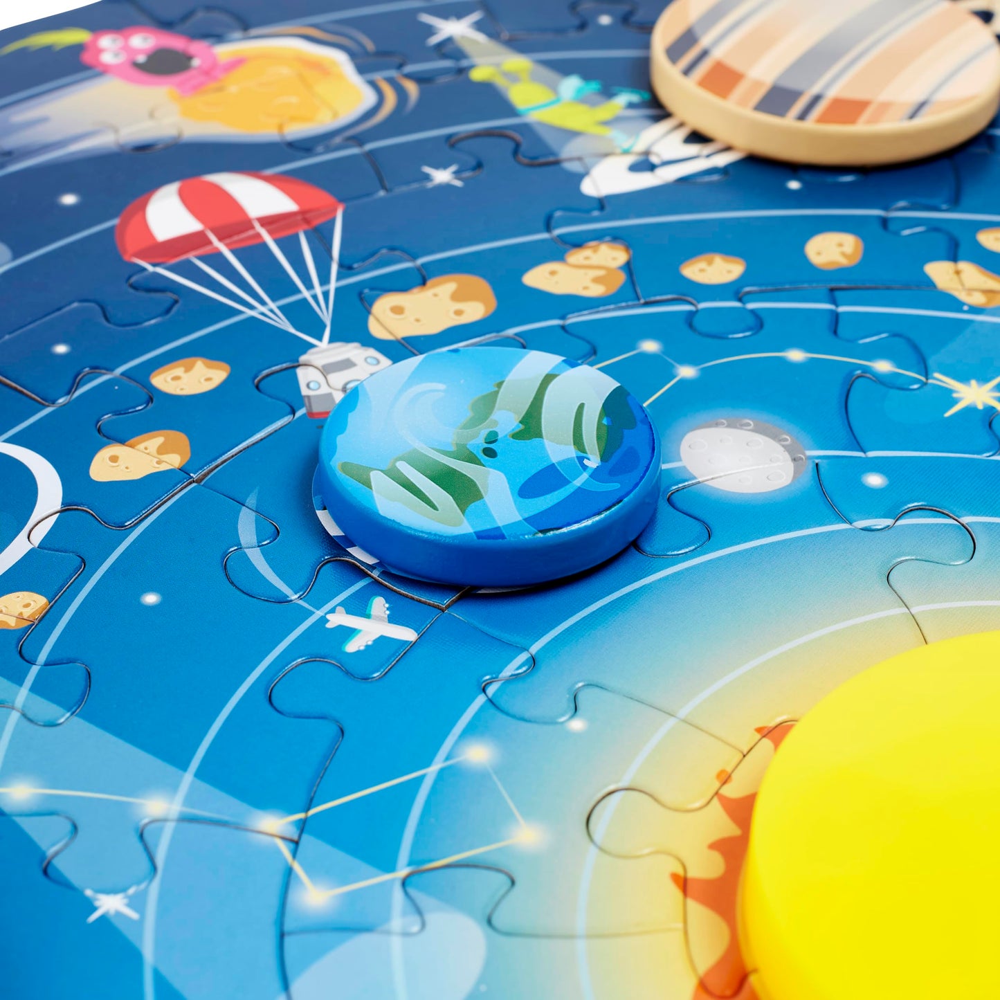 Hape Solar System Puzzle | Round Solar System Puzzle Toy for Kids, Solid Wood Pieces and A Glowing LED Sun