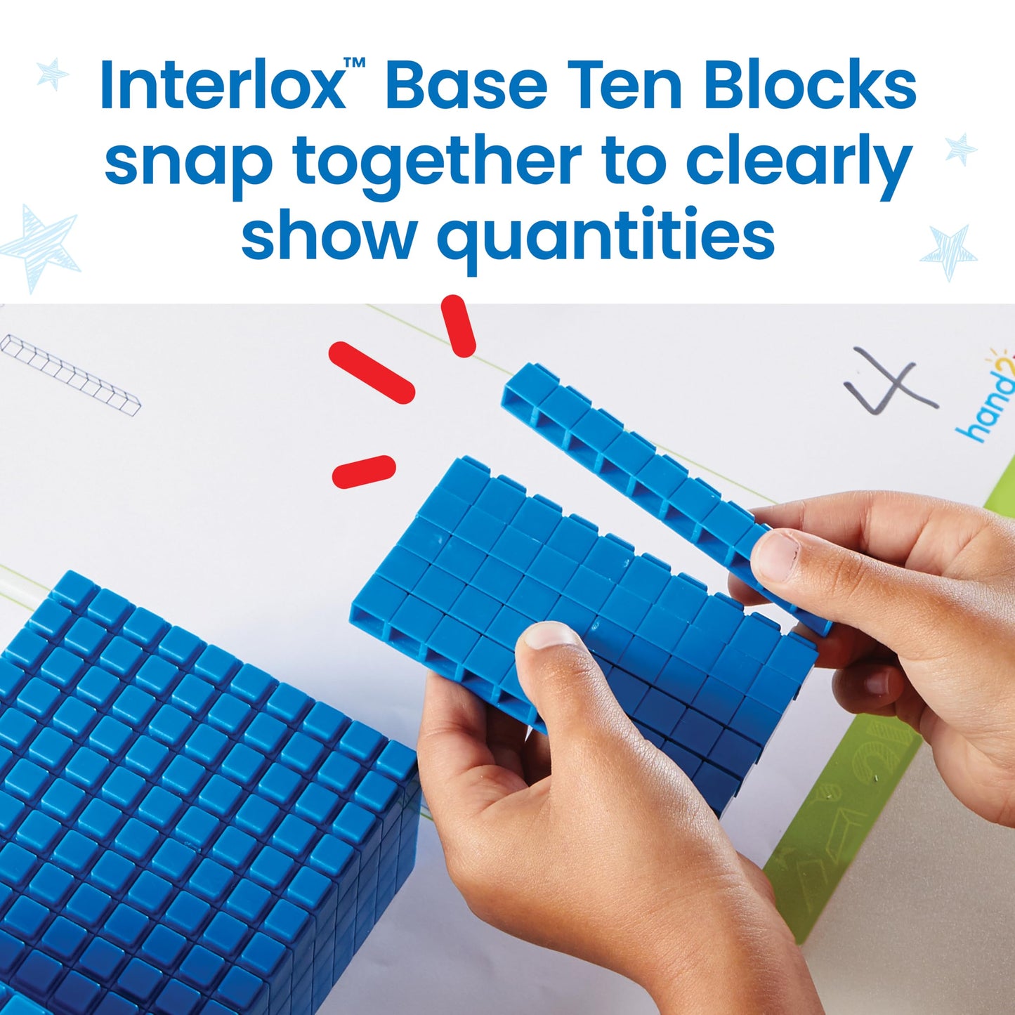 hand2mind Interlox Base Ten Blocks Activity Set, Place Value Manipulatives, Base 10 Blocks for Math, Counting Cubes, Math Manipulatives 1st Grade, Small Group Classroom Must Haves (133 Pieces)