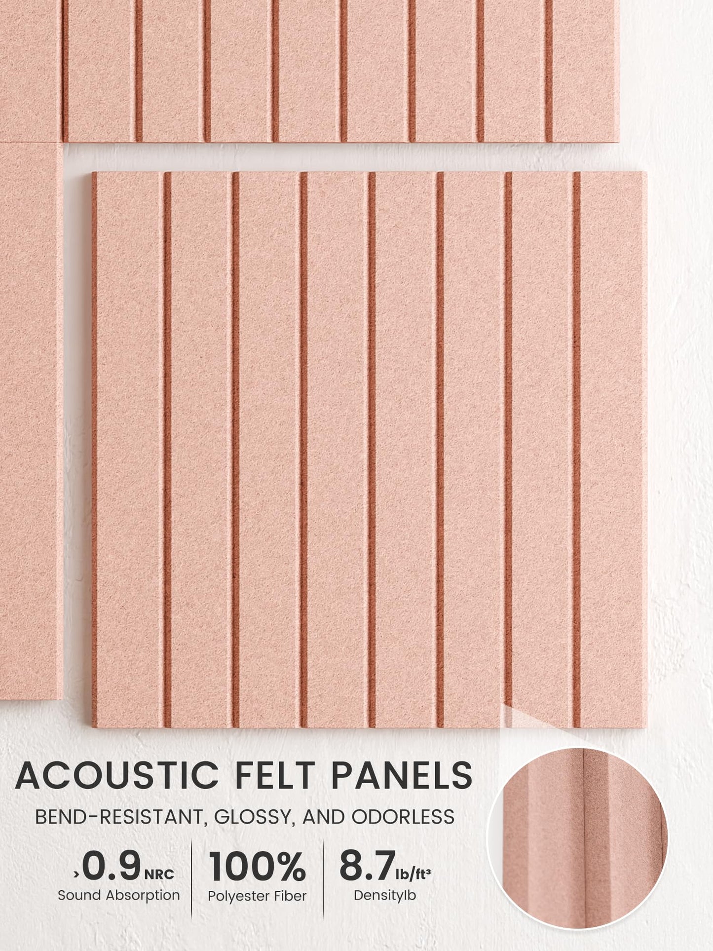 Bumusty Large Cork Board Alternative-48 x 36" Felt Bulletin Board Tiles, with 30 Pushpins, 70 Adhesive Tabs, Fine-Stripe 12-Pack, Cork Boards for Office Push Pin Board Felt Board-Pink