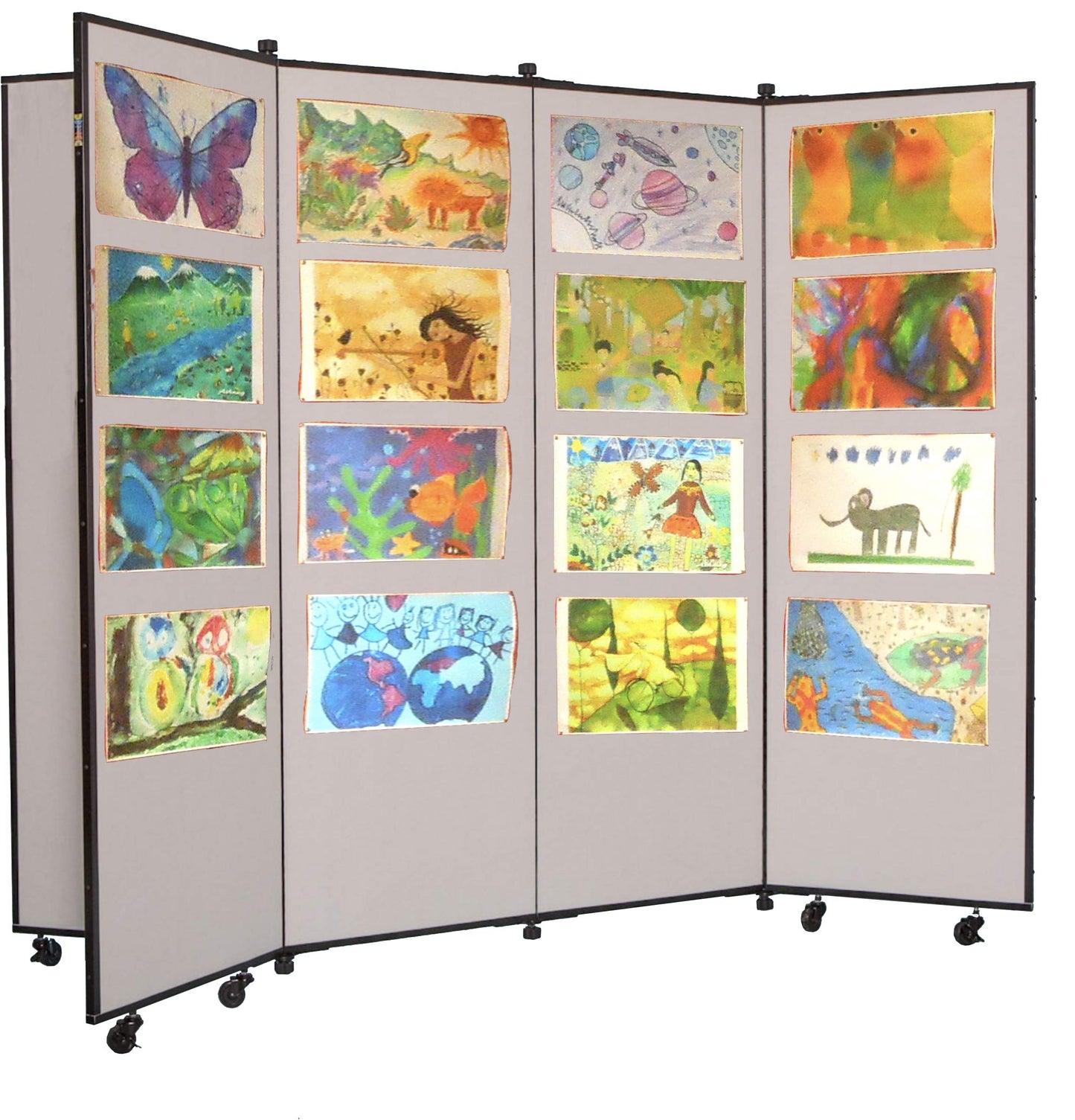 Screenflex Display Towers, Portable Wall Divider Boards for Art Show Partitions, Classroom Panels and Offices - 5'9"H x 6'2"W - 6 Panels - Charcoal Black Fabric