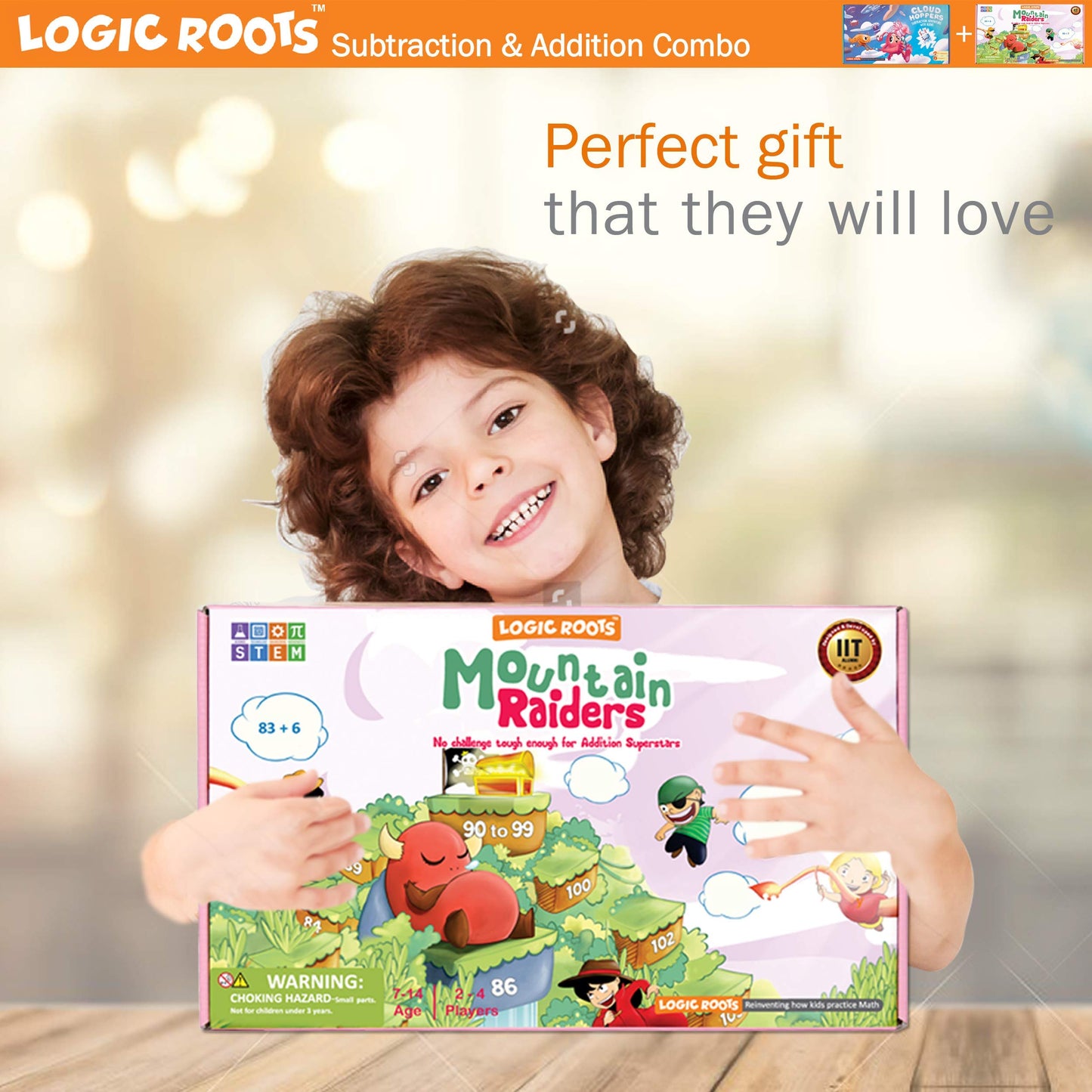 Logic Roots Addition and Subtraction Game - Fun Math Board Game for 6-8 Year Olds, Easy to Play Educational Game for Kids at Home, STEM Toy Gift for Girls & Boys (Cloud Hoppers + Moutain Raiders)