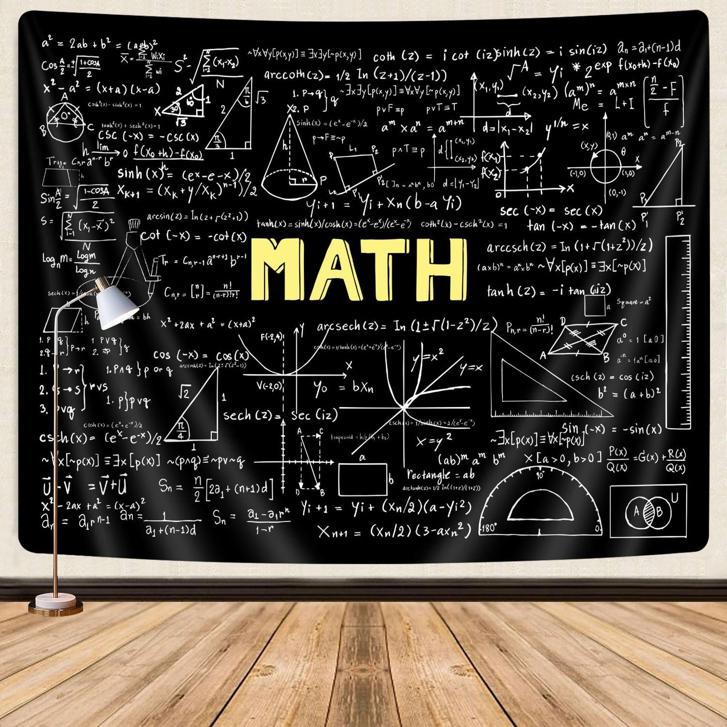 GOAOK Math Tapestry, 60x40 Inch, Polyester, Geometric Pattern, Black, Unframed, Wall Mount, Apartment/Dorm Decor
