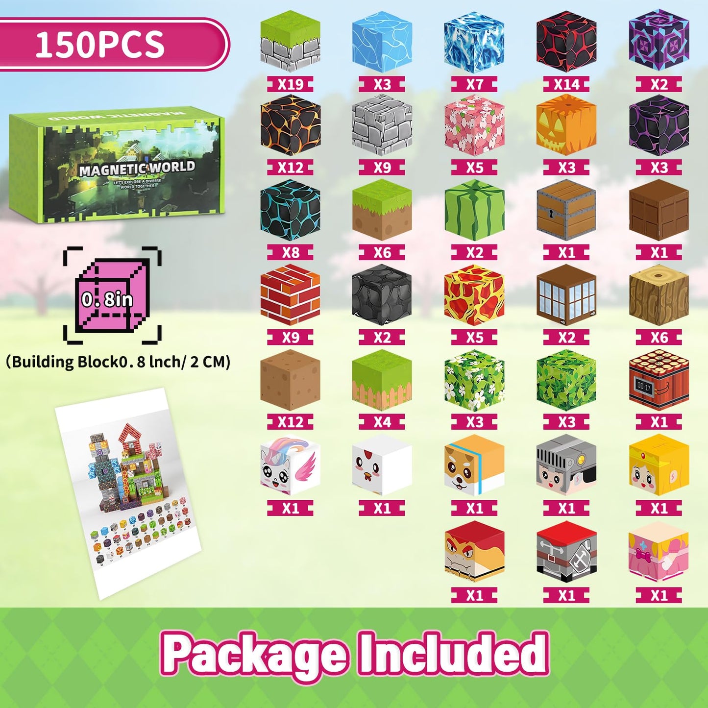 MUUHU 150PCS Magnetic Blocks - 0.8" Magnetic Building Blocks Toys for Kids Magnet Blocks Cubes Games Stem Building Toys Christmas Birthday Gifts Toys for Boys Girls 3 4 5 6 7 8 9 10 Years Old