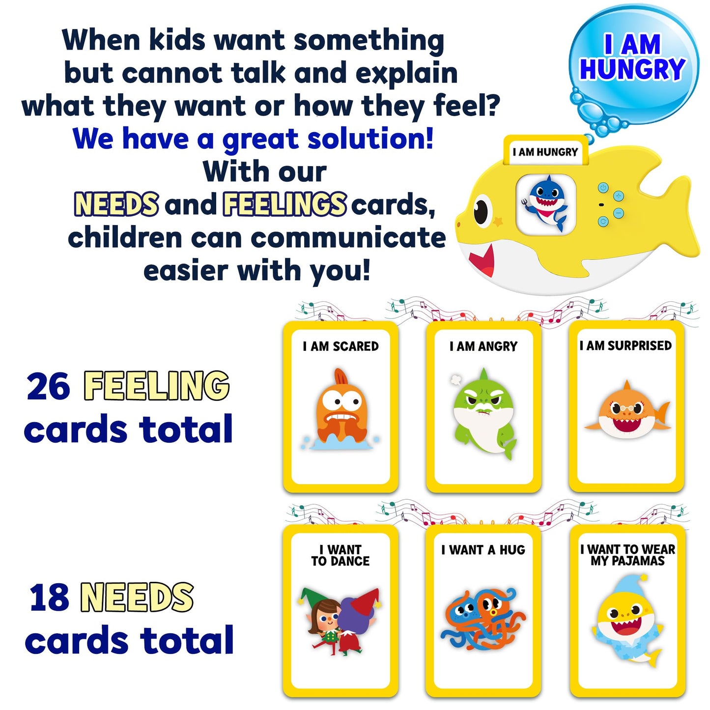 Baby Shark Flash Cards for Toddlers 2-4 Years | Sensory Toys for Autism and Autistic Non-Verbal Kids Ages 2 3 4 5 6 | Speech Therapy Learning Toys with Music, Phrases, ABC, Numbers, Sight Words