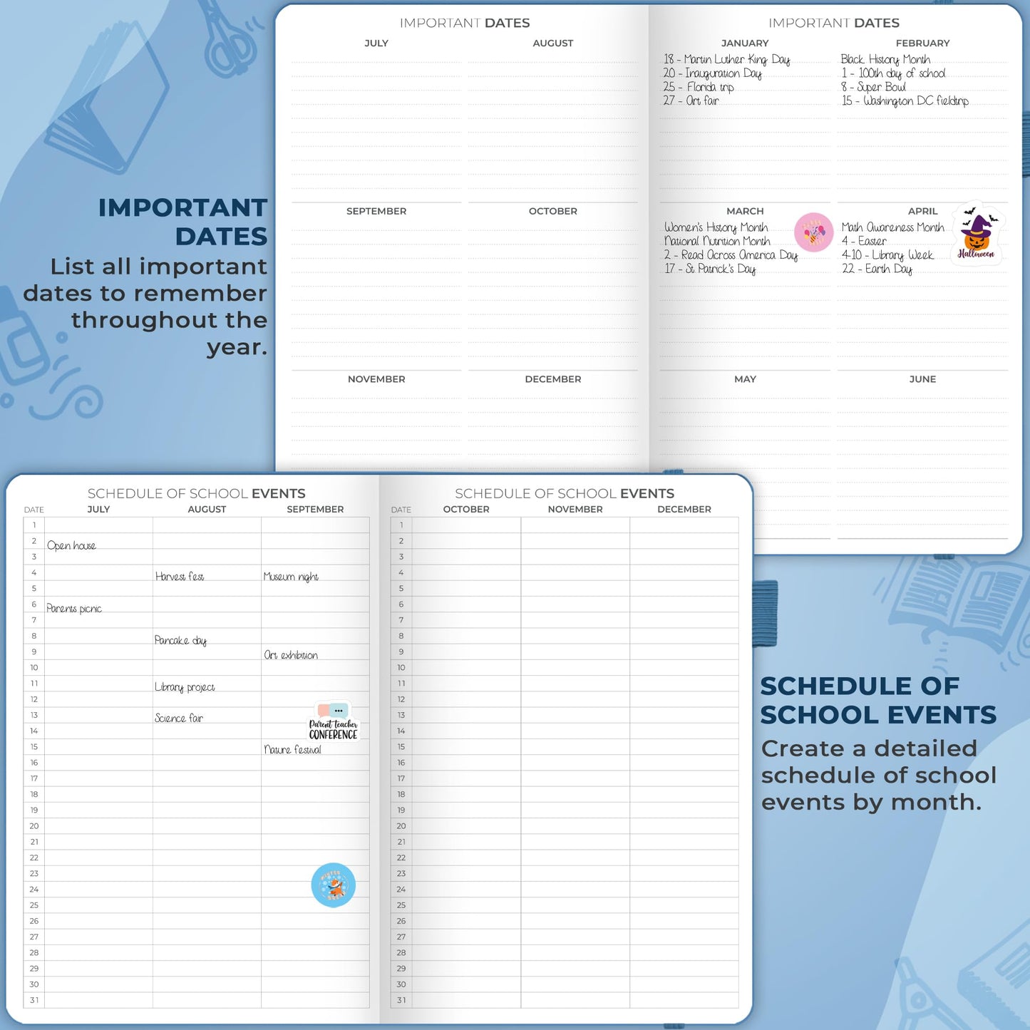 Clever Fox Teacher Planner – School Year Planner with Calendars & Lesson Plans – Teacher Plan Book for Classroom & Homeschool Organization - Undated, A5 Size, Hardcover (Mystic Blue)