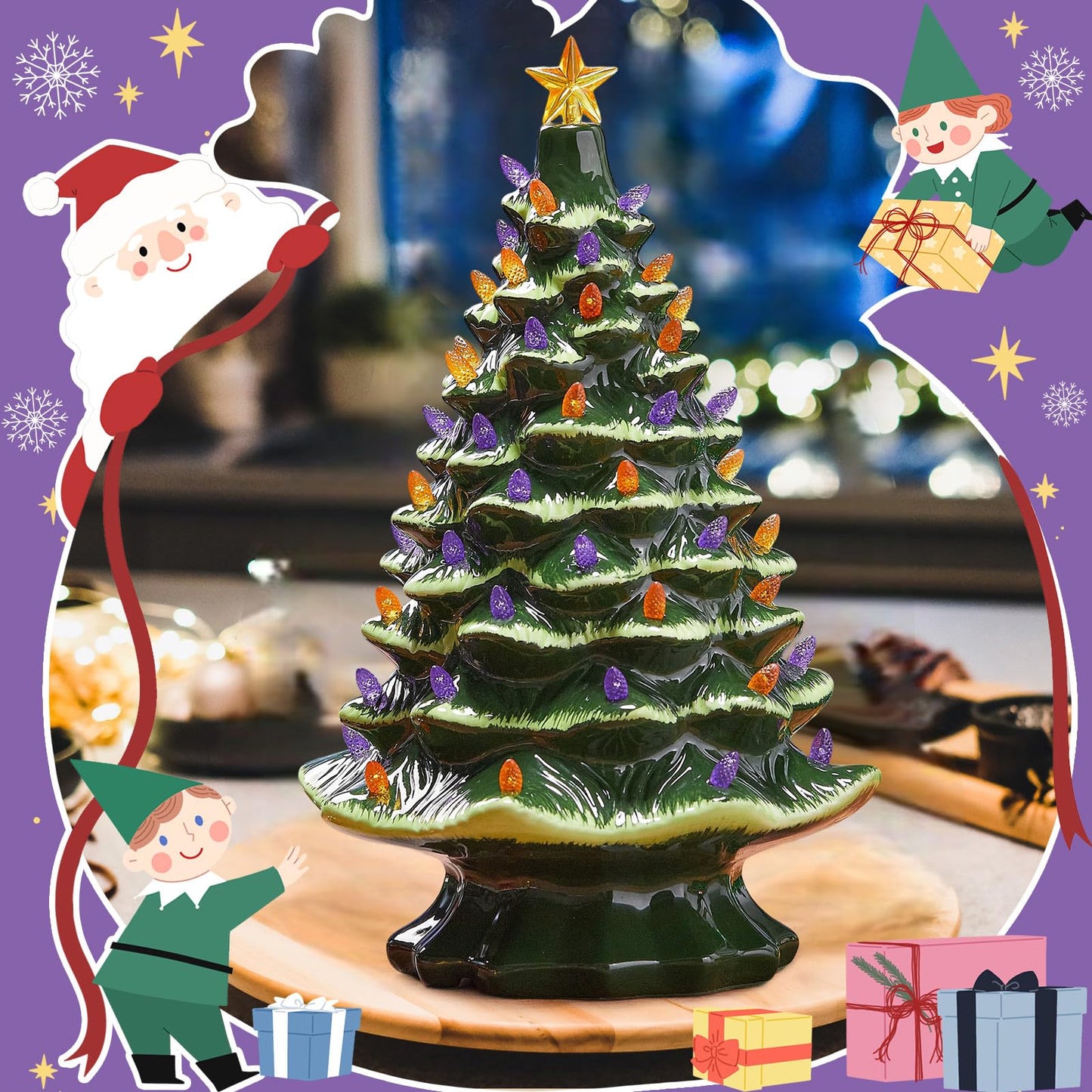 Boao Ceramic Christmas Tree Bulbs - 100 Pieces, 4mm Diameter, Purple and Orange, Includes 5 Stars Replacement Bulbs, Model MA-Boao-5134