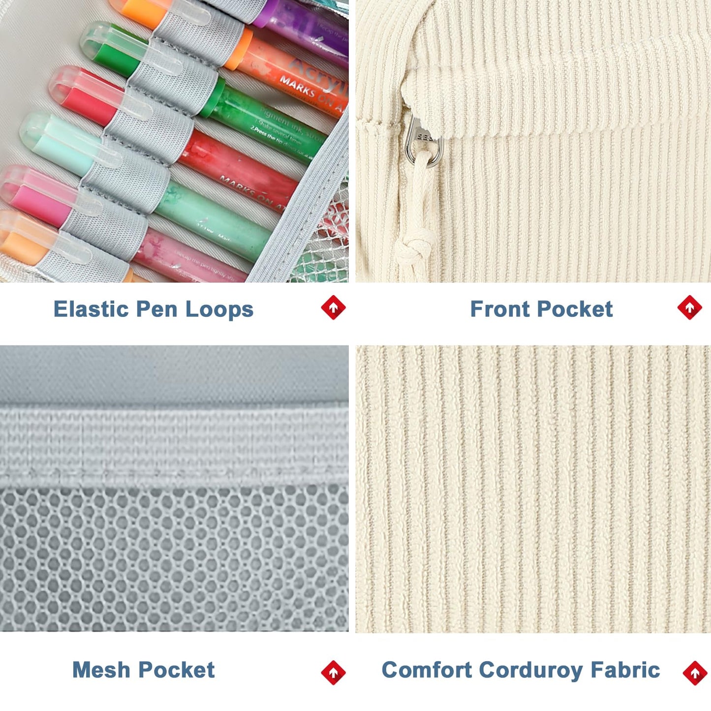Bluboon Large Capacity Pencil Case Pencil Pouch Pen Case School Supplies Cute Corduroy Pencil Box Pencil Bag for Teen Girls Boys Women Mens Makeup Bag (Beige A)