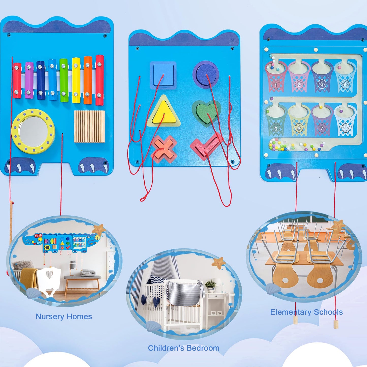 nigwet Crocodile Sensory Toys Activity Wall Panels, Educational Montessori Busy Board for Toddlers, Activity Cube - Sensory Wall, Wooden Learning Toys, Interactive Toy, Blue