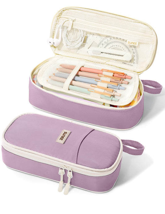 SUNEE Cute Pencil Case, Aesthetic Pen Pouch, Colored Large Pencil Bag with Zipper, Kawaii Stationery Storage and Organizer, School Supplies for Teen and Adult Girls, Purple