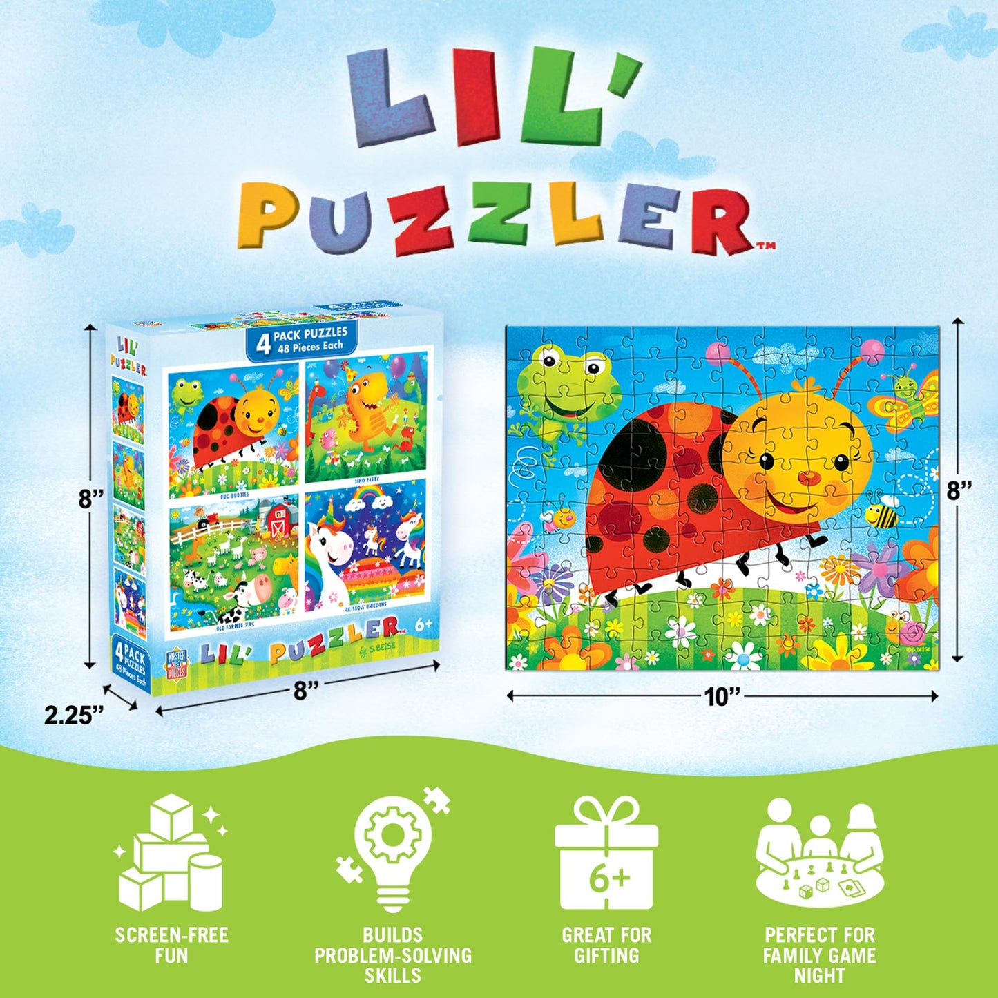 MasterPieces – Jigsaw Puzzle Set for Kids 6+ Years, 4-Pack of 48 Pieces, Educational and Fun Game, Lil Puzzler Collection, Gift Idea for Children, 8" x 10"