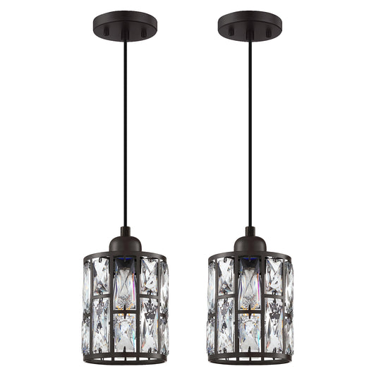 Dolaimy House 2 Pack Crystal Hanging Pendant Light Fixture, 5.3in Oil Rubbed Bronze, Model X3773BD1NI