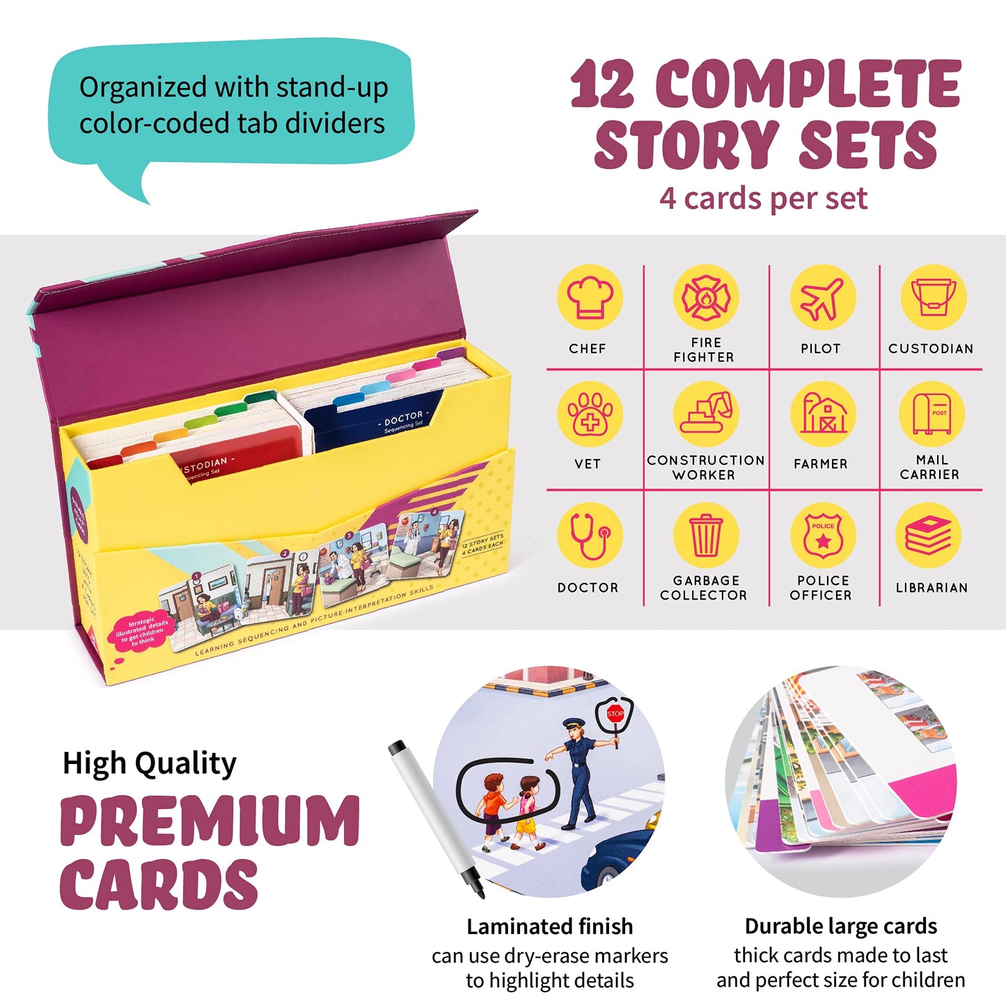 SPARK INNOVATIONS Kids Story Cards Sequence Game Large Storytelling and Sequencing Cards. Community Helper Stories for Sentence Building Educational Picture Card Games