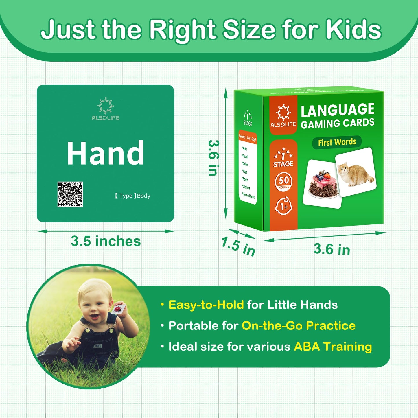 ALSOLIFE Thick Baby Flash Cards for Toddlers 1-3 Sight Words Flash Cards for Kindergarten，50 First Words Fun Video Flash Cards for Toddlers，Learning Resources Kids Aba Therapy Materials