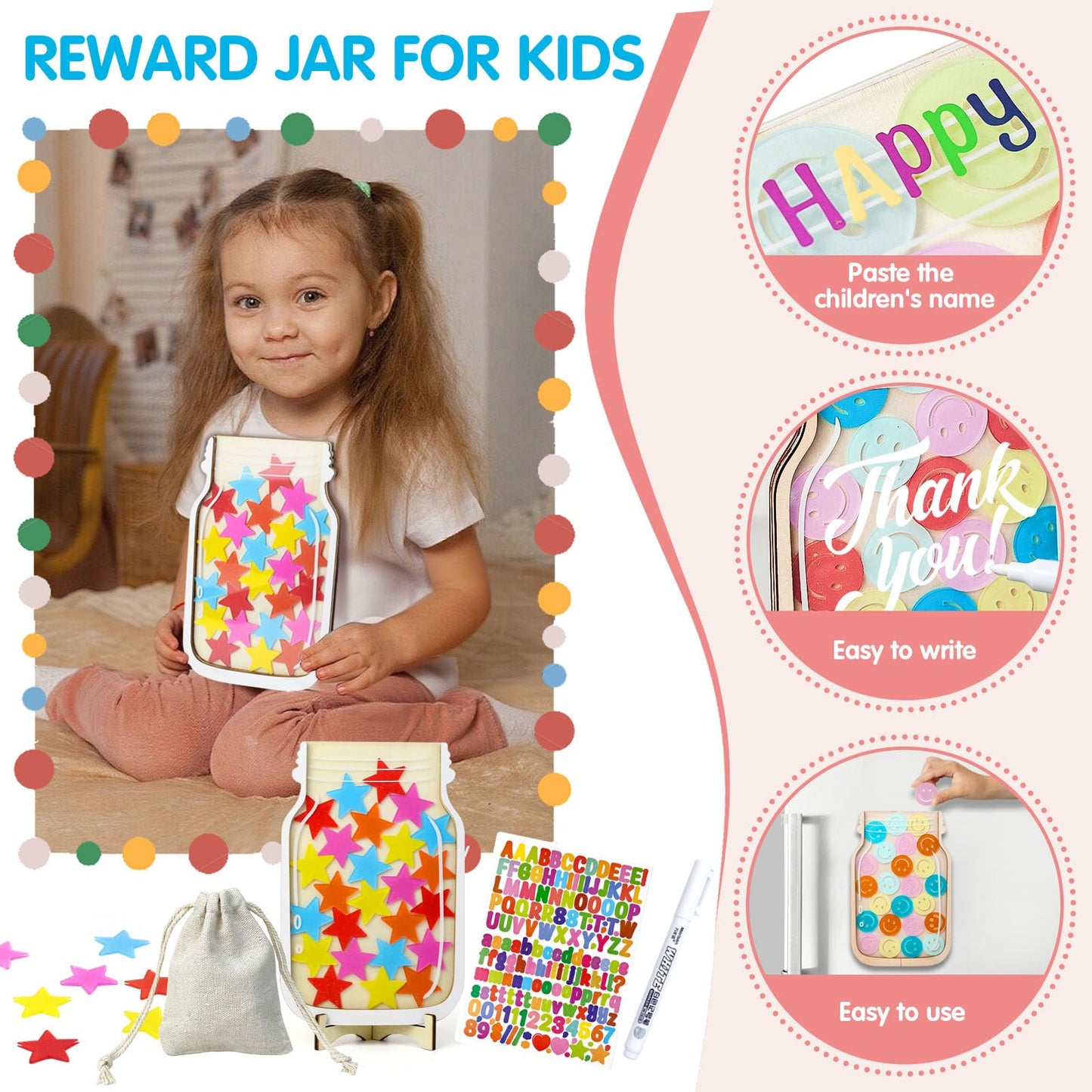 haotuntrek Magnetic Reward Jar with Star Jar for Kids - Classroom Reward Chart, Behavior Incentives System & Class Reward Tool for Home and Schoo (Bee)