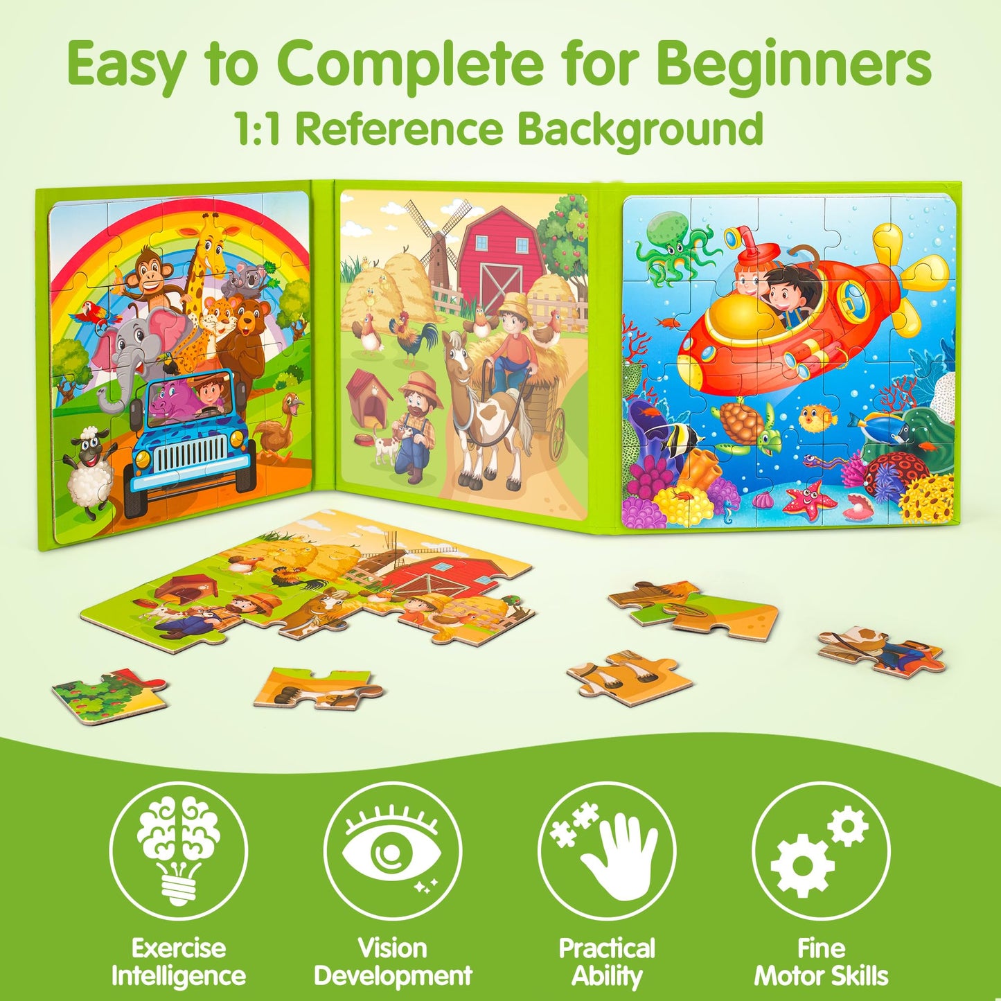 SYNARRY Magnetic Puzzles for Kids Ages 3-5, 20 Pieces Toddler Animal Puzzles for Kids Ages 4-6, Easter Basket Stuffers Gifts for Kids, Car Airplane Road Trip Activities Magnet Games Toy for Boys Girls