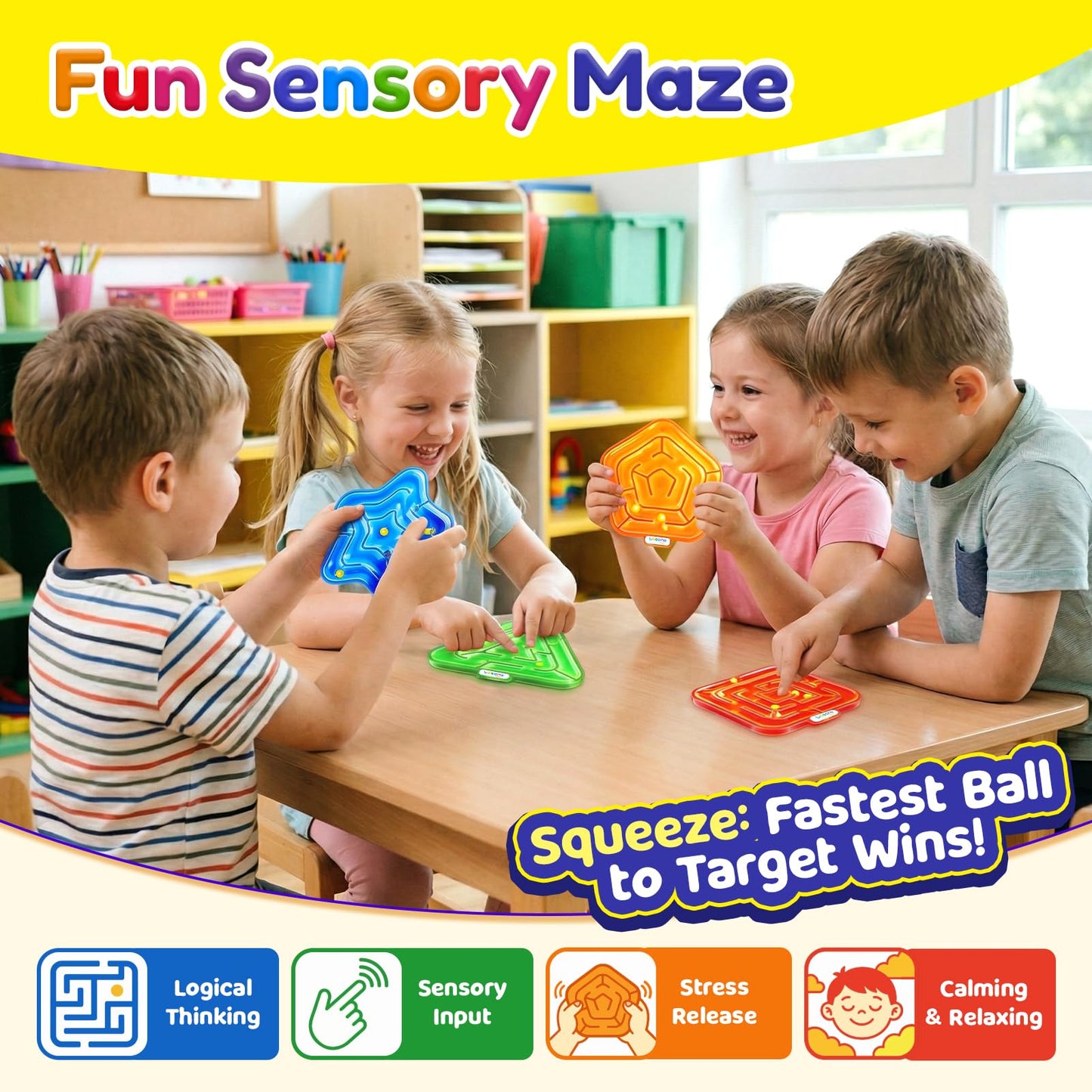 LESONG Sensory Fidget Toys for Kids: 4 Pack Squishy Gel-Filled Fidget Maze for Special Needs - Calming Sensory Toys for Autism ADHD Classroom Prizes - Travel Games for Boys Girls Car Road Trips