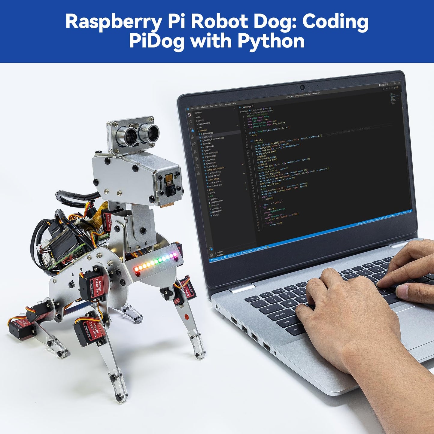 SunFounder PiDog AI Robot Dog Kit for Raspberry Pi 5/4/3B+/Zero 2W, Openclaw LLMs ChatGPT/Gemini/Grok, Voice&Video Recognition, Python, App, Battery, Gyroscope, Camera (RPI NOT Included)