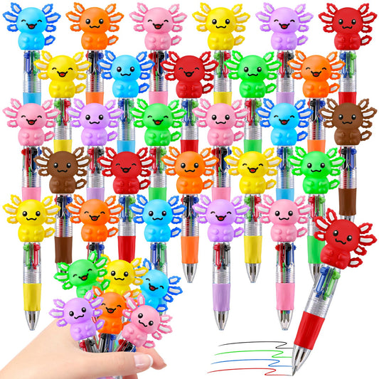 CZWZ 30Pcs Mini Multicolor Pens in One 4-in-1 Cute Pens Bulk, Ballpoint Pen for Birthdays and Parties, Fun Gifts Assorted Ink Kawaii Pen(Axolotl)