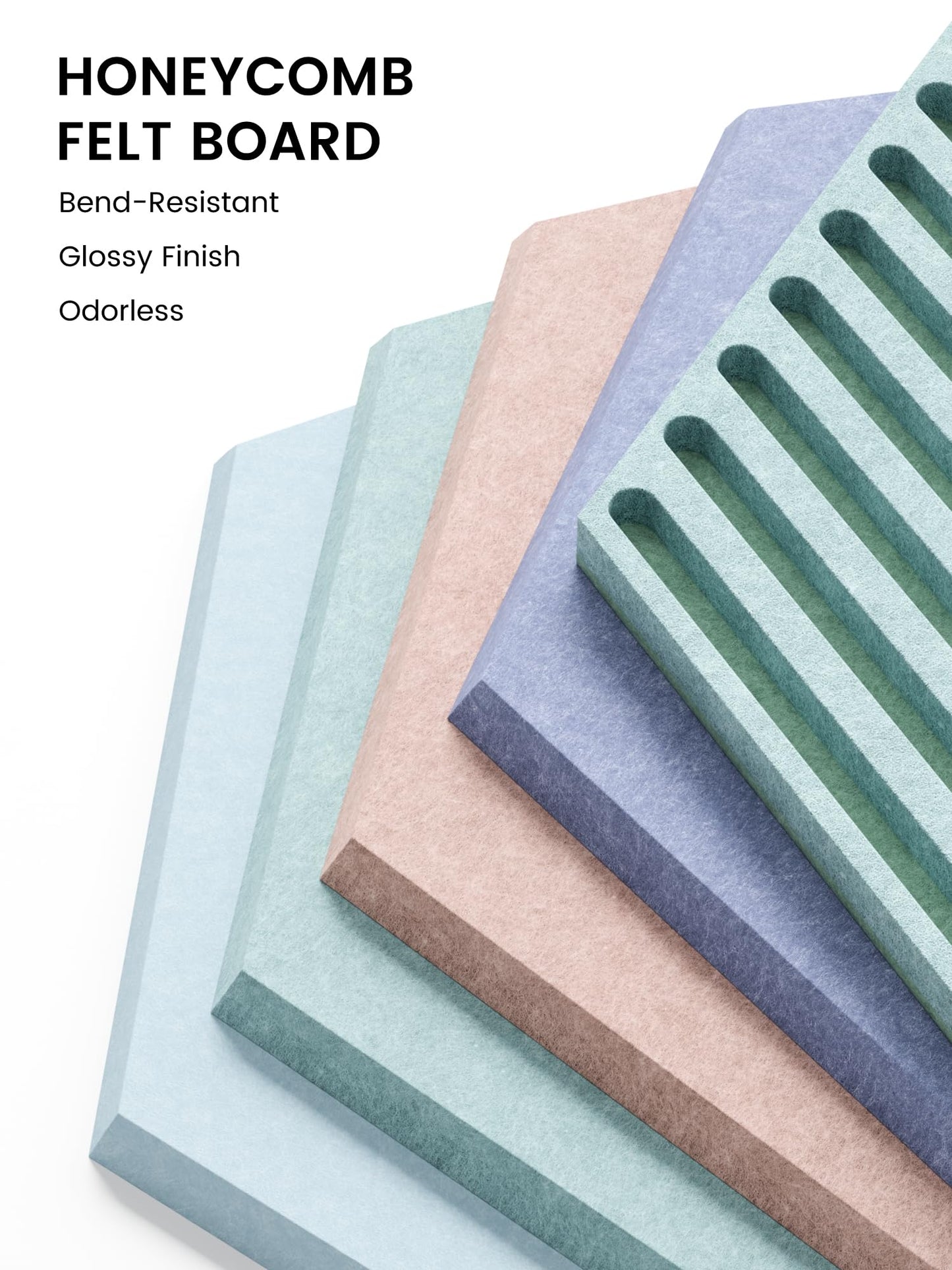 Fluxynara Hexagon Cork Board Alternative for Walls Decor-10-Pack Felt Bulletin Board Tiles,with 30 Pushpins,50 Adhesive Tabs for Office,Classrooms & Home Pin Board Felt Board-Coastal Haze