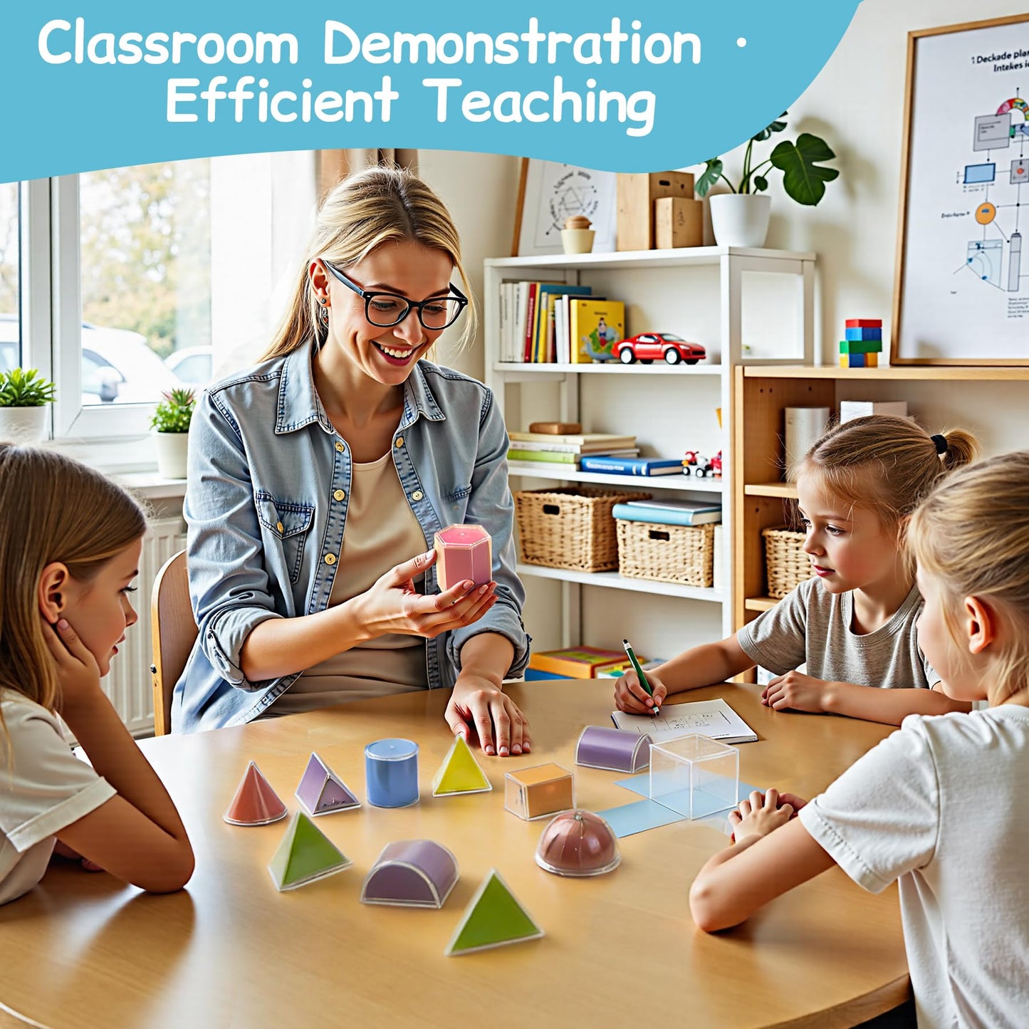 TOMMYHOME Geometric Shapes Manipulatives, 16pc Geometric Solids Set Folding Demonstrator Manipulatives for School Teaching Math, Classroom Must Haves, Homeschool Math Teaching Supplies (16 PCS)