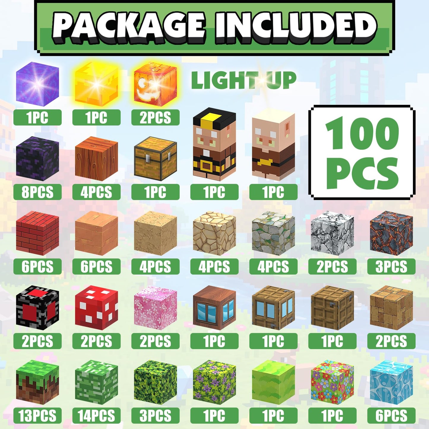 JIMI Magnetic Building Blocks, 100pcs Magnetic Blocks STEM Construction Toys, Montessori Sensory Stacking Toys for Toddlers, Light-up 1 Inch Magnet Cubes, Christmas Birthday Gifts for Kids 3 4-8