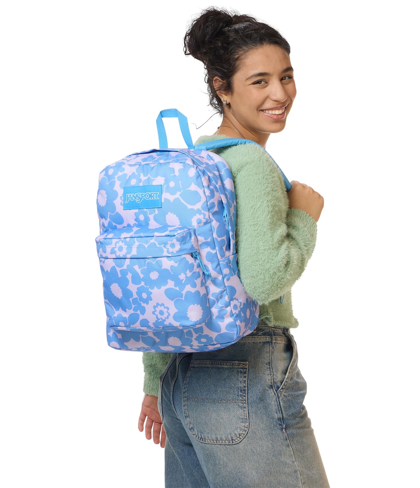 JanSport SuperBreak Plus Backpack with Padded 15-inch Laptop Sleeve and Integrated Bottle Pocket - Spacious and Durable Daypack for Work and Travel - Blossom Bae Blue