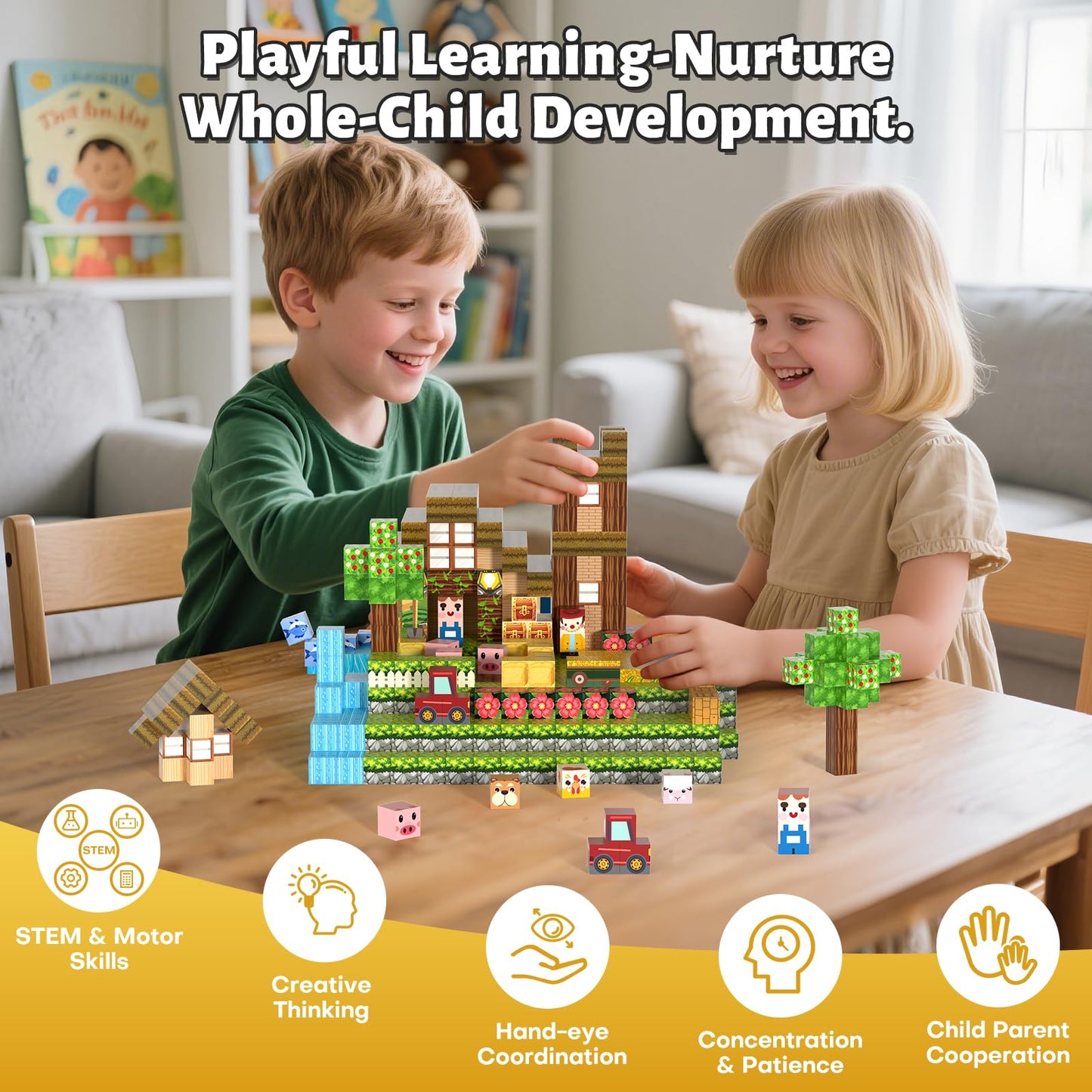 Gryxpox 150pcs Magnetic Blocks,Magnetic Building Blocks STEM Toys for Kids Ages 3+,Magnet Tiles with Forest Animals Blocks Set, Educational Sensory Toys for Toddlers,Boys & Girls–Creative Game Gift