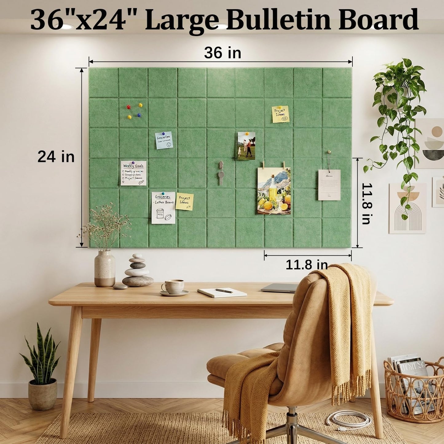 Large Felt Bulletin Board for Walls: 6-Pack Black Cork Board Alternative 11.8x11.8 Inch Peel and Stick Pin Board Wall Decor for Home Organization, Office Memo Board, Self-Adhesive Wall Tiles