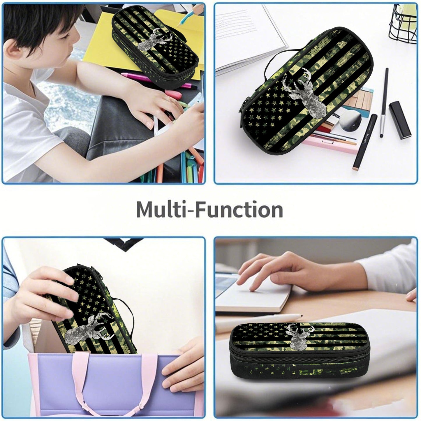 Droerfes Camo Deer Pencil Case Pencil Pouch Large Capacity Pen Bag School Office Organizer Stationery Storage Box For Girls Boys Teen Kids